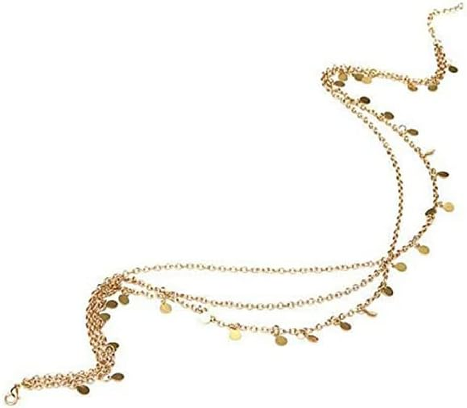 AIMALL Boho Layered Gold Tassel Pendant Head Chain for Women and Girls, Gypsy Sequin Forehead Headpiece for Festivals, Halloween, Proms, and Costume Jewelry image number 2