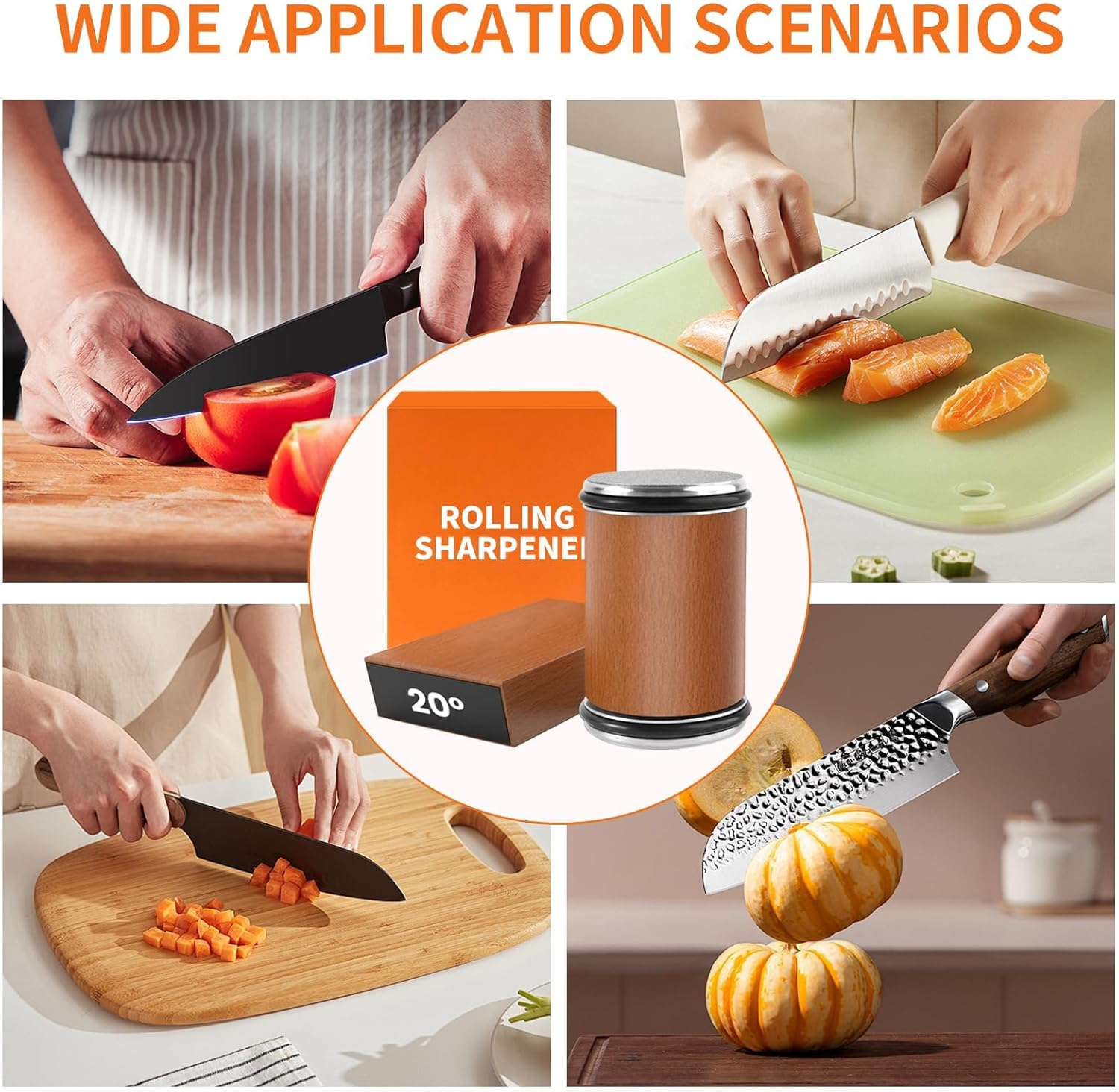 Rolling Knife Sharpener, Straight Edge Rolling Knife Sharpener Set, Kitchen Knife Sharpening Tool, Rolling Knife Sharpener Tool for Kitchen Knives, Provides 15-20 Degree Sharpening image number 1