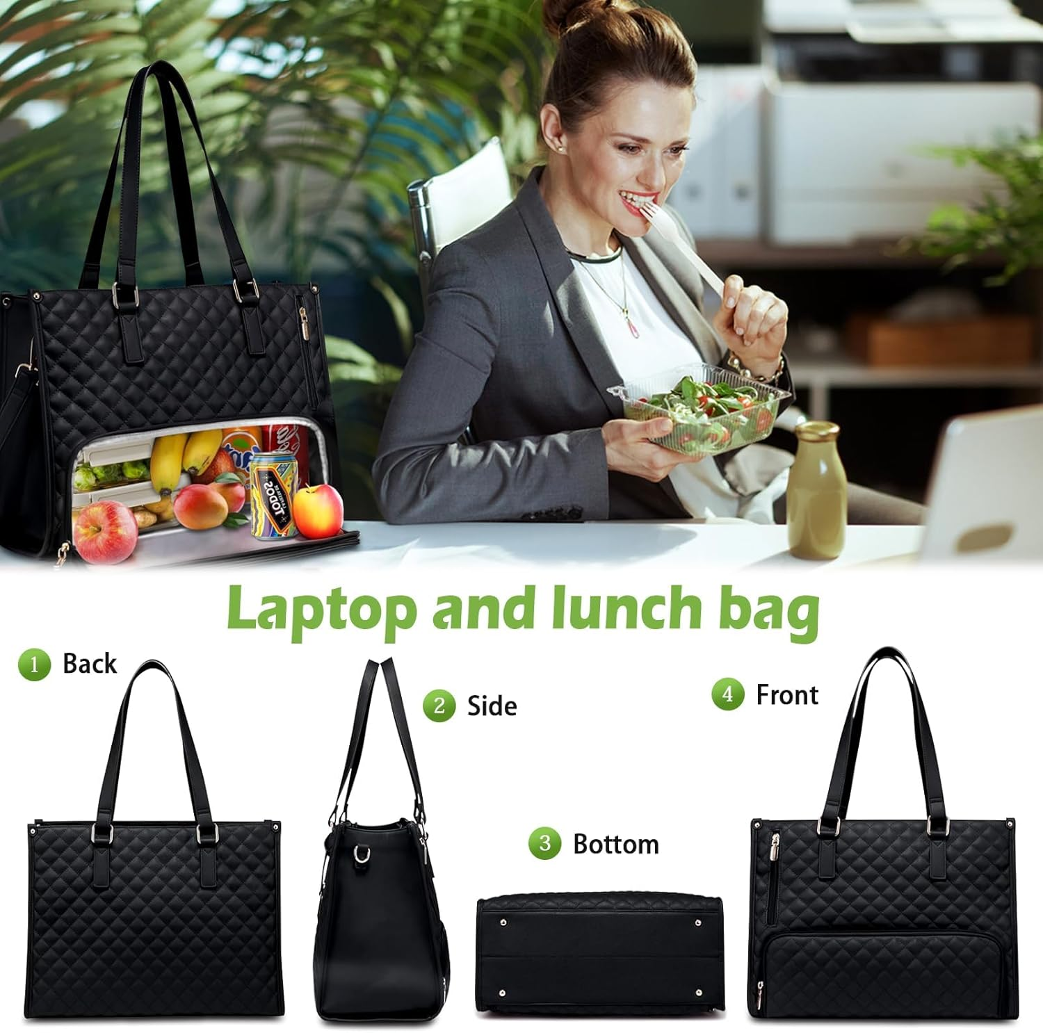 2 in 1 Tote Bag Lunch Bag Combo Comes with Wallet, Lunch Tote Bag, Lunch Bags, Large Capacity Computer Handba-G, Stylish Picnic Bags, Elegance Meets Functionality - Brown image number 7