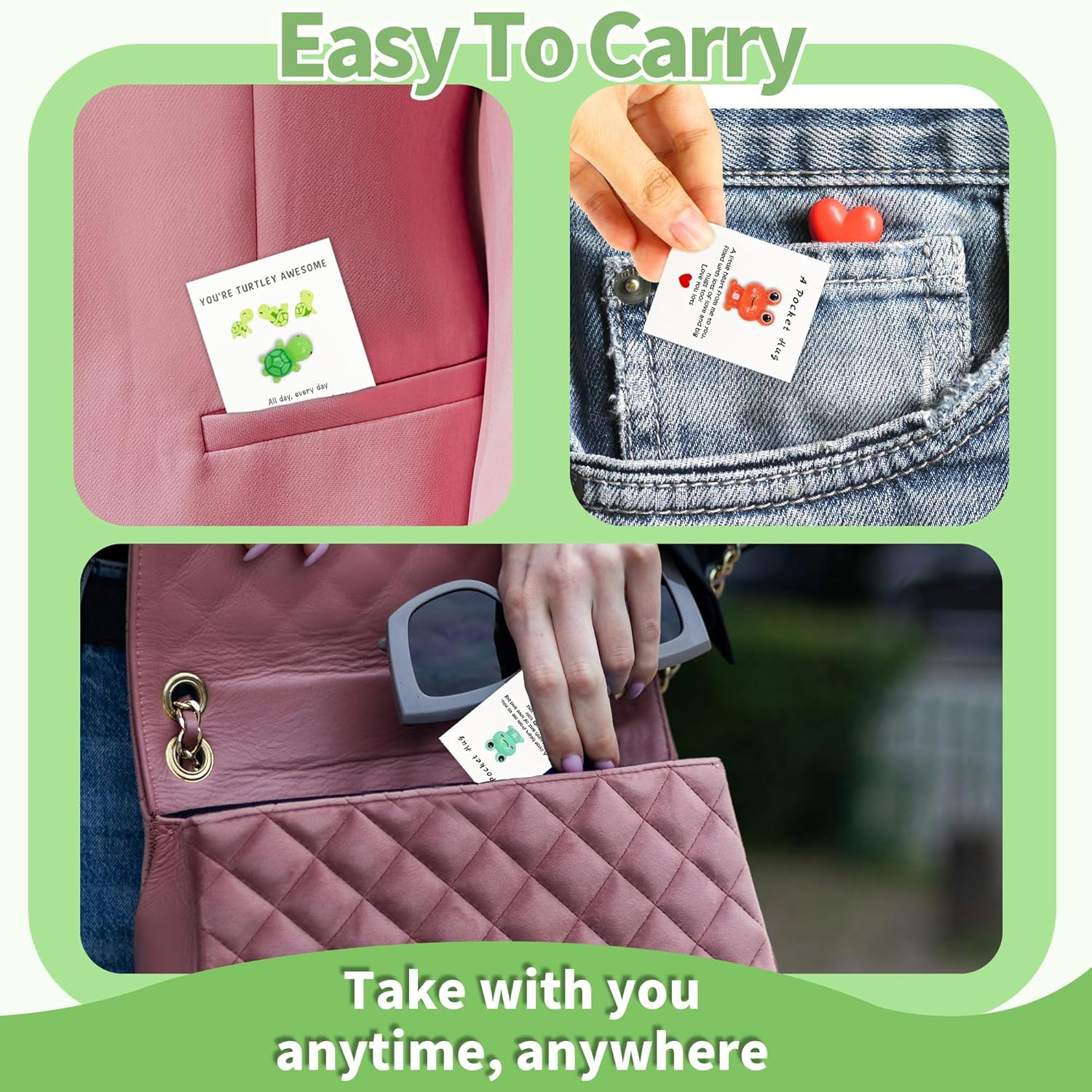 10 Colors Pocket Hugs Frog and Turtle, Mini Pocket Hug Bulk with Greeting Cards, You'Re Turtley Awesome Inspirational Gifts with Card, Frog Turtle Gifts for Friend, Family (10 Colors)