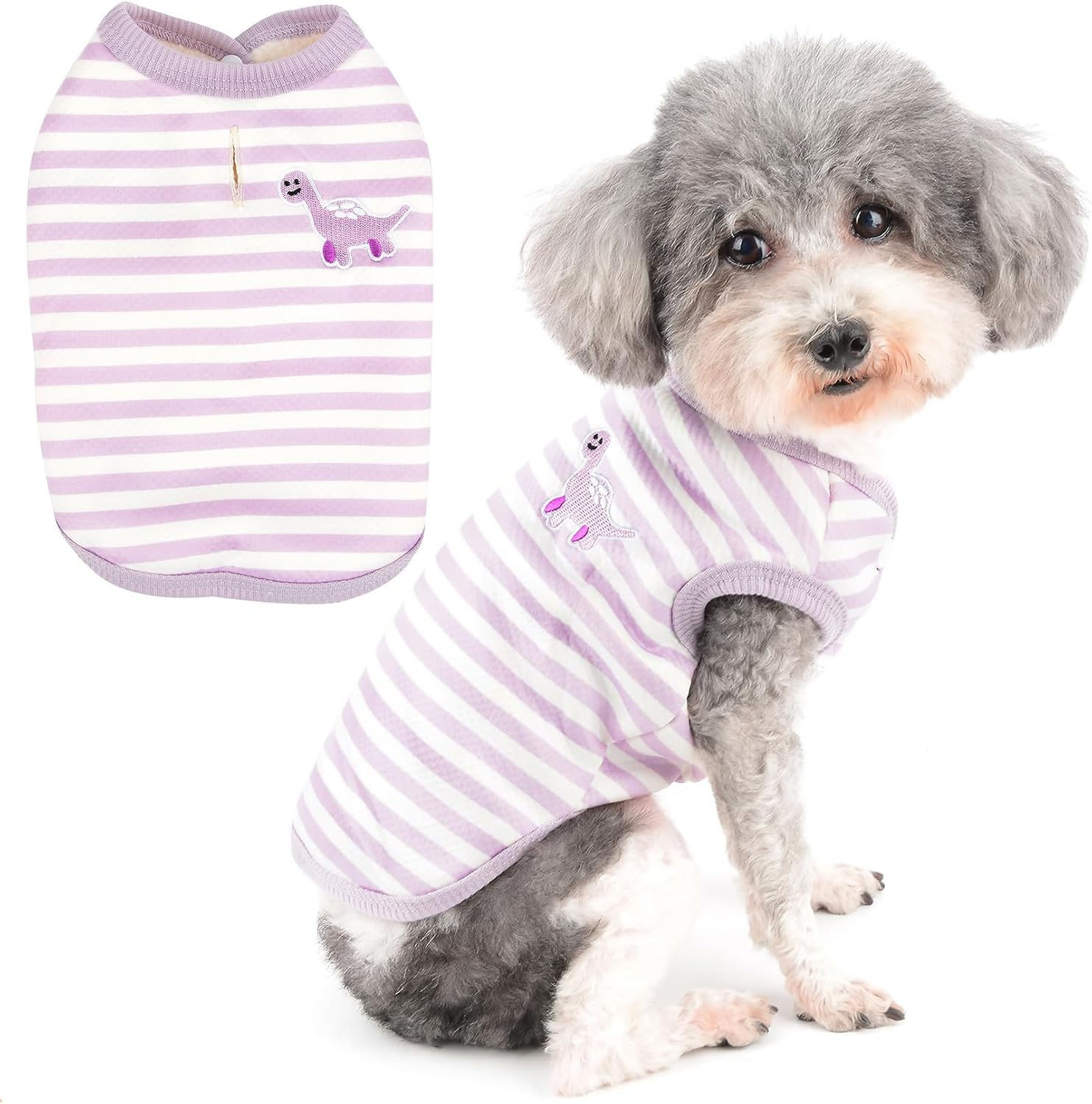 Zunea Striped Dog Winter Jacket Coat with Harness Hole for Small Dogs Cats Warm Fleece Lined Vest Coat Cute Dinosaur Puppy Clothes Cold Weather Pet Girl Boy Apparel for Chihuahua Yorkie Yellow M