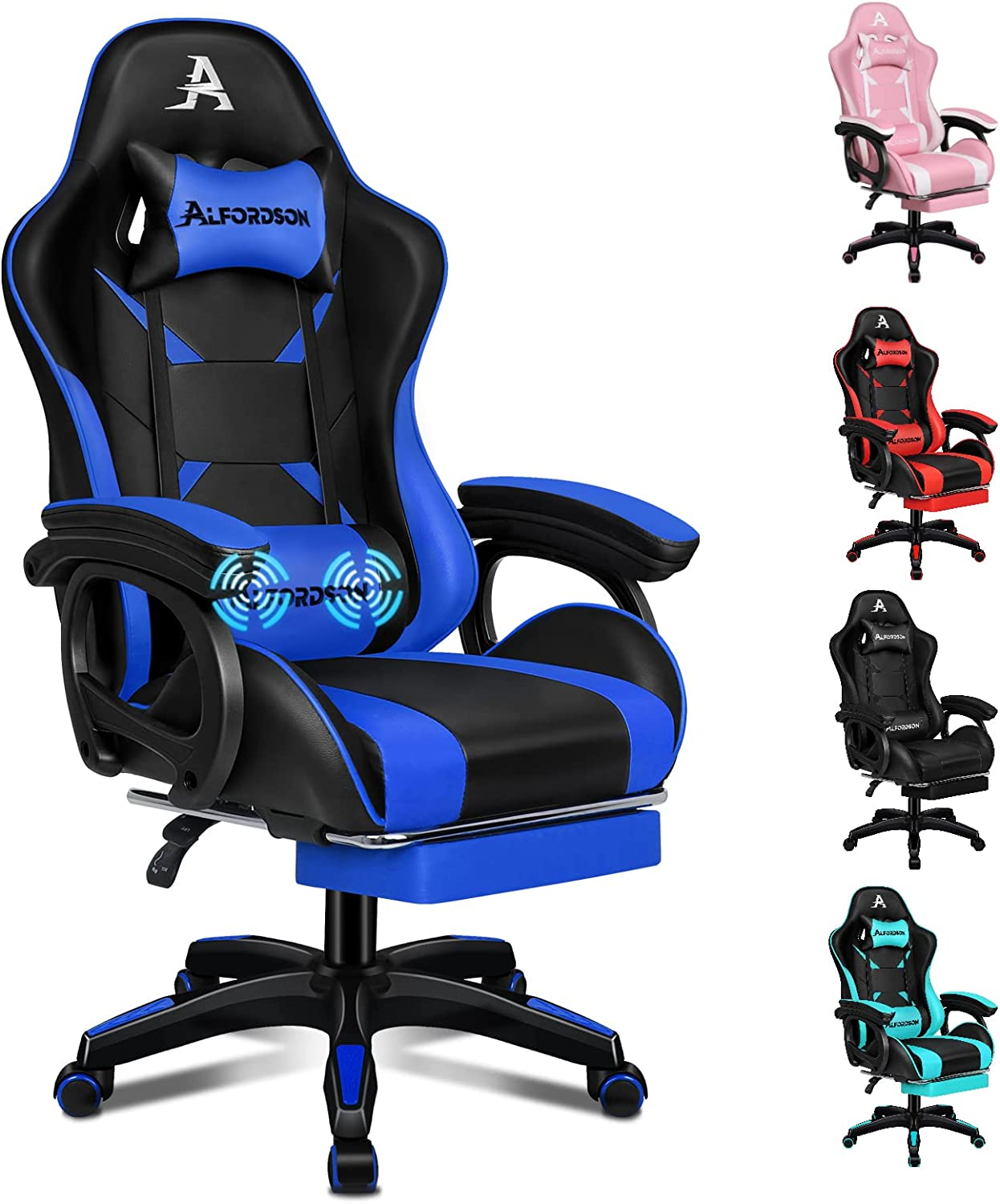 ALFORDSON Gaming Chair with Massage and 150&deg; Recline, Ergonomic Executive Office Chair PU Leather with Footrest, Adjustable Height Racing Chair with SGS Listed Gas Lift, Max 180Kg(Blue) image number 4