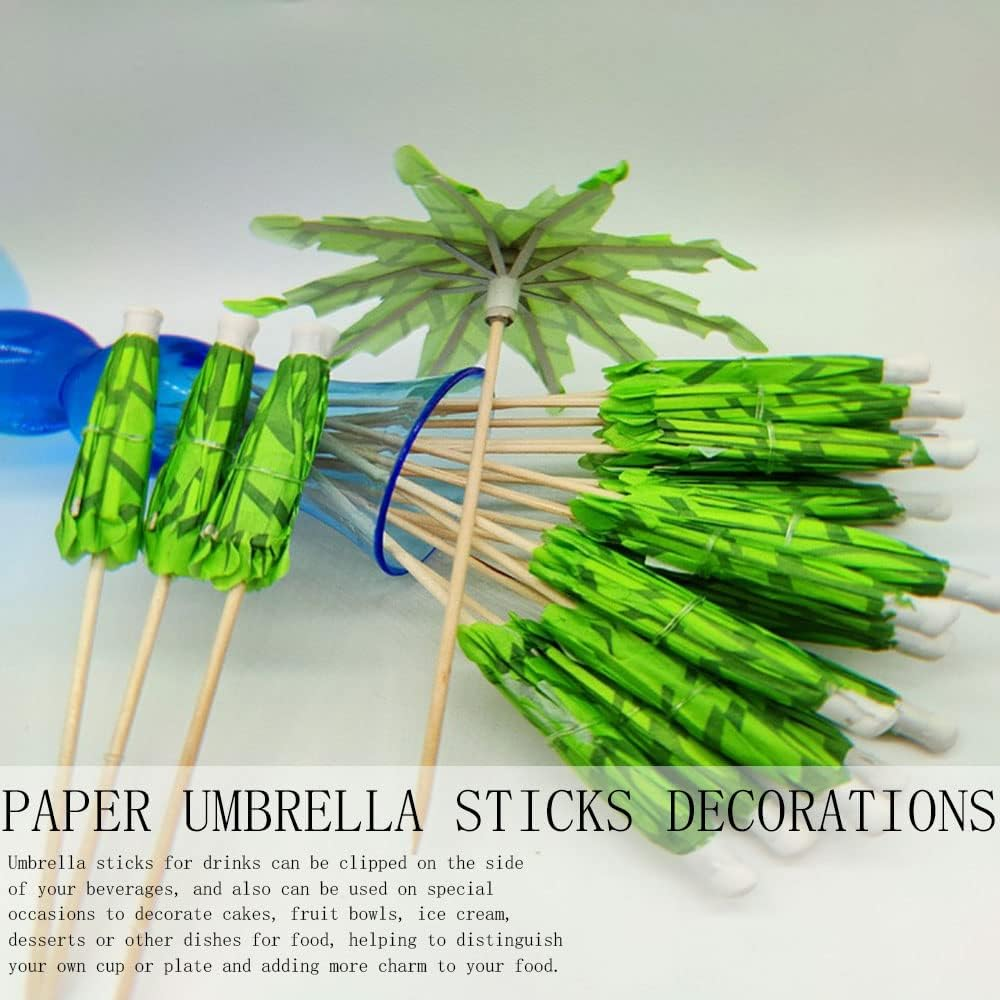 20 PCS Green Tropical Coconut Palm Tree Toothpicks Paper Umbrella Sticks Decorations Cocktail Stick Decorations for Cocktail Ornament Party Bars Drink Food Supplies image number 1