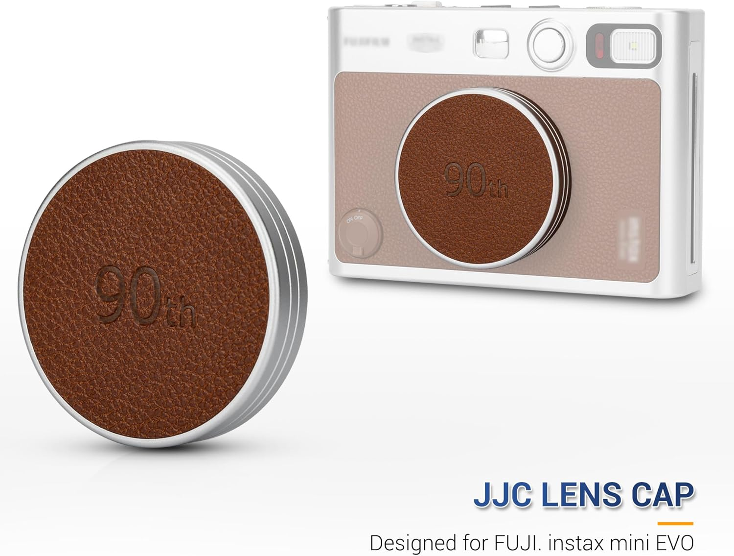 Retro Leather Lens Cap for Fujifilm Insta Mini EVO, Aluminum Anti-Dust Anti-Scratches Lightweight Camera Lens Cover with Soft EVA Interior, Accessories for Fuji Mini Evo Lens Protection Cover (Brown) image number 4