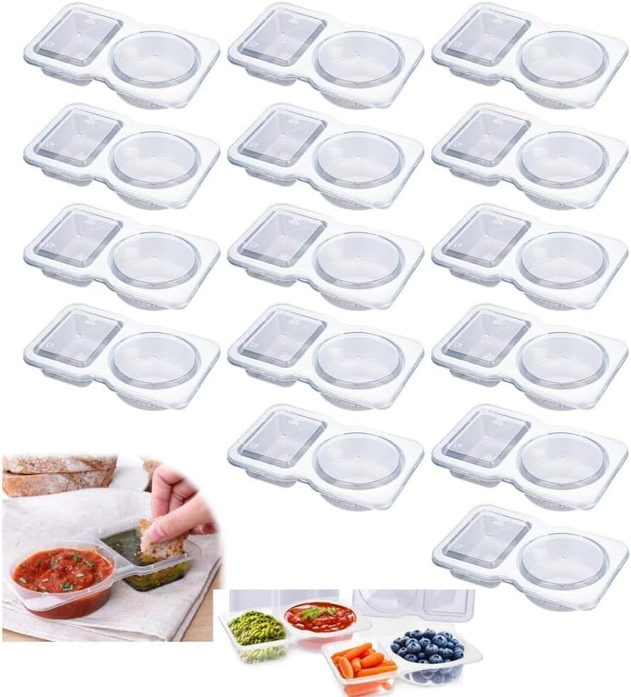 30Pcs Double Compartment Condiment Container with Lids,2 Compartment Snack Containers,Portable Reusable Sauce Container,Containers for Condiment, Dip, Sauce, Sampling and Travel Snacks image number 2