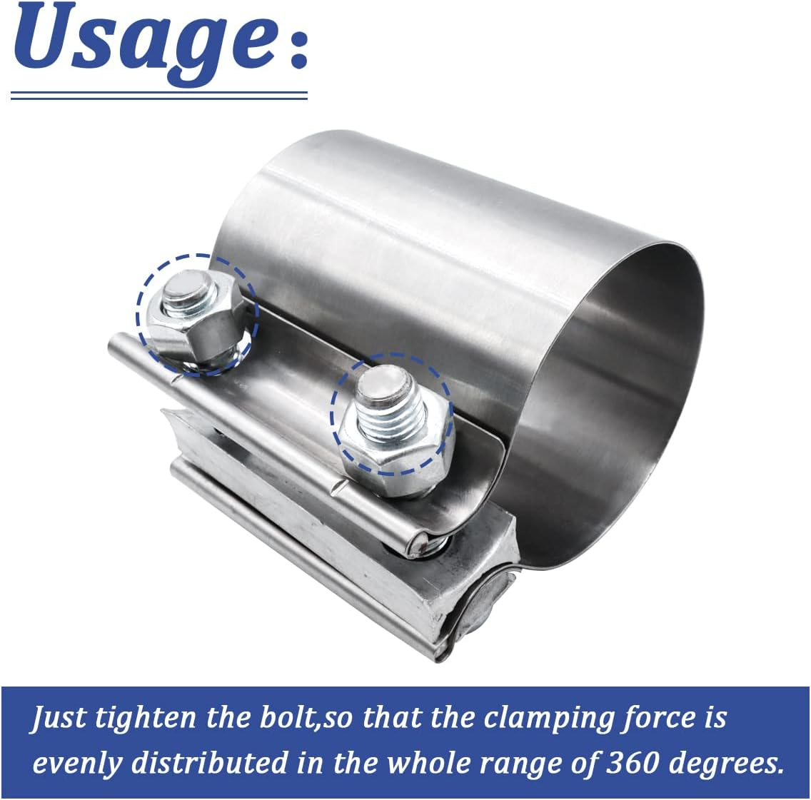 Dianrui 2PCS 1.75" Butt Joint Stainless Steel Clamp Band; 1.75 Inch Universal Widening Clamp Fit for Exhaust System, Muffler image number 6