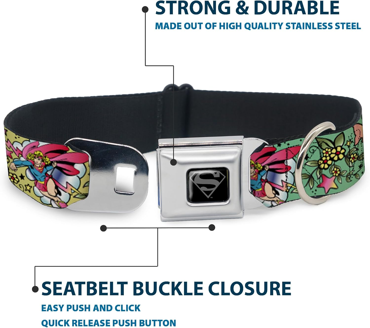 Buckle-Down Seatbelt Buckle Dog Collar - Supergirl Tattoo Scene - 1" Wide - Fits 11-17" Neck - Medium image number 2