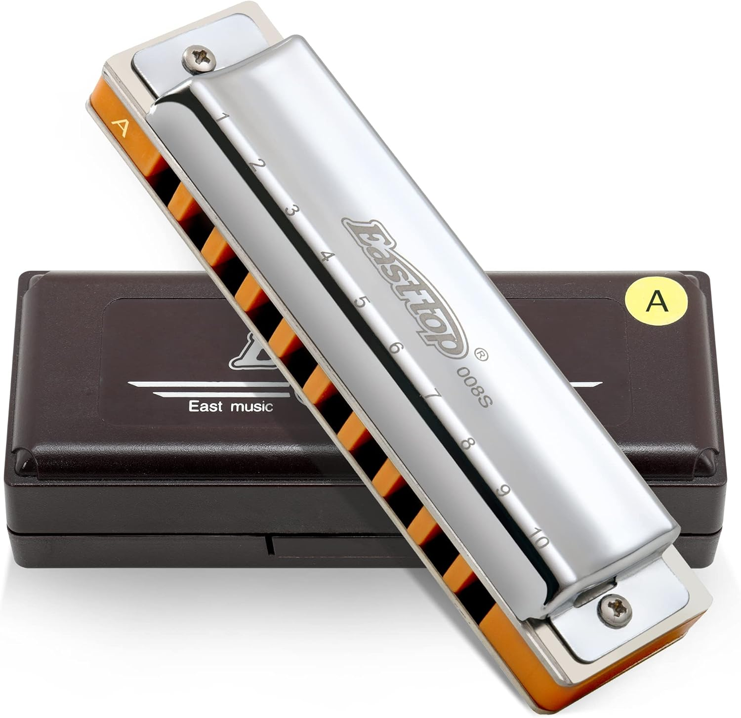 East Top Harmonica, 10-Hole 20 Tones Professional Diatonic Blues Harmonica Key of a with Silver Cover Probgrade Harmonicas for Professionals, Beginner, Students, Adults and Kids, as Best Gift image number 5