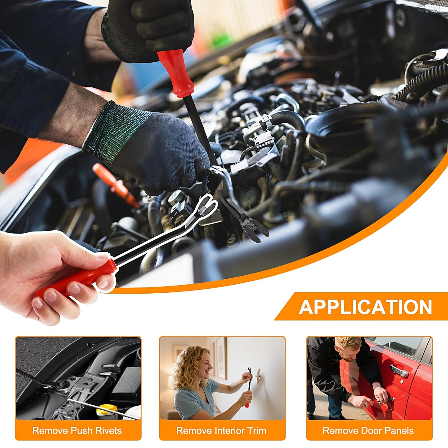 100 Pcs Push Car Trim Clips, 6 Universal Plastic Rivets with Removal Tool, Car Retainer Clips for Bumpers, Fenders, Door Trim Panels image number 1