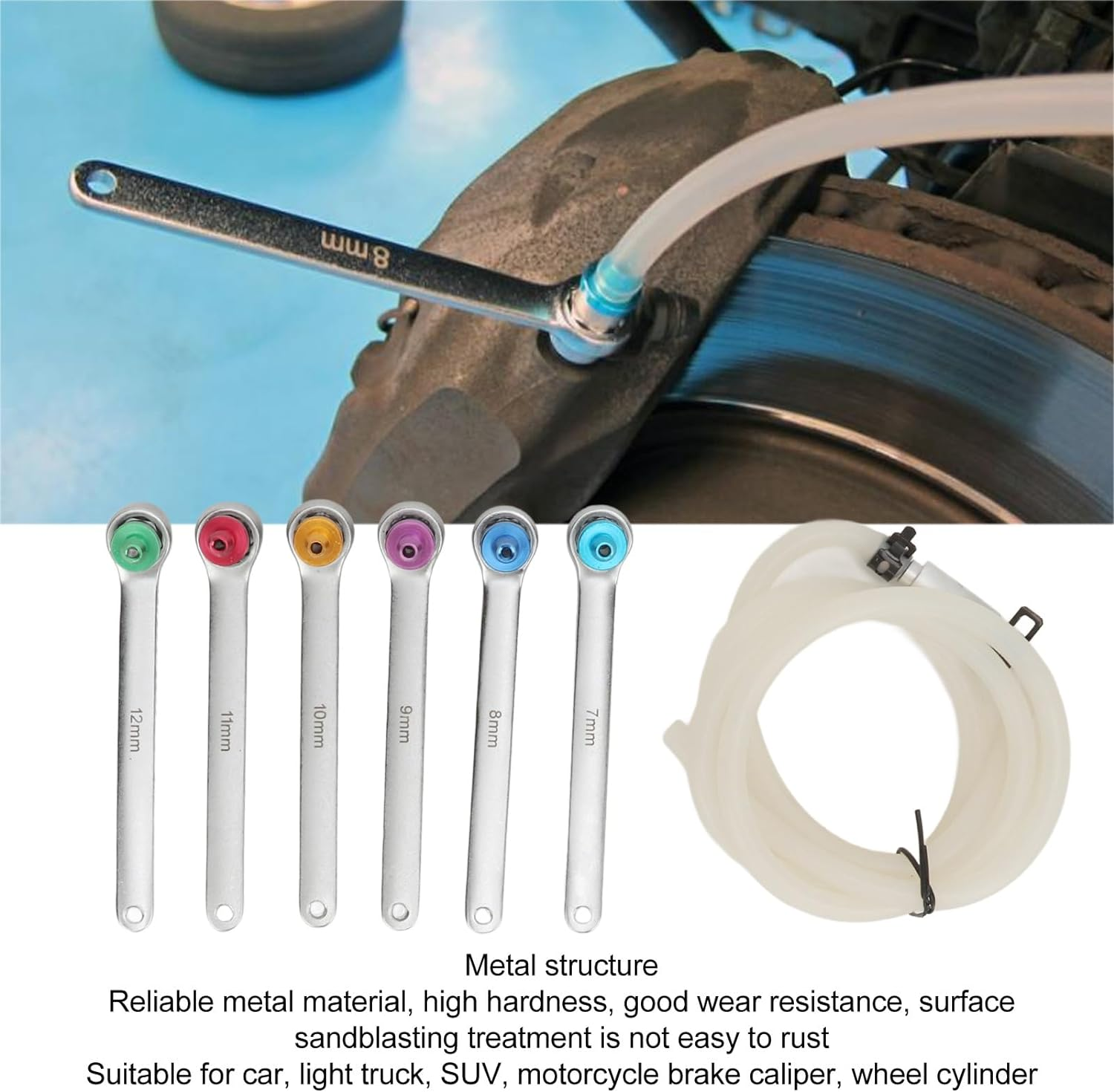 Cryfokt Bleed Brake Fluid Spanner Kit, Color Adapter Sockets Prevent Backflow Efficient Bleeding Brake Bleeder Wrench 12 Point Wrench for SUV, Cryfokt1Sgc27Pnka image number 5