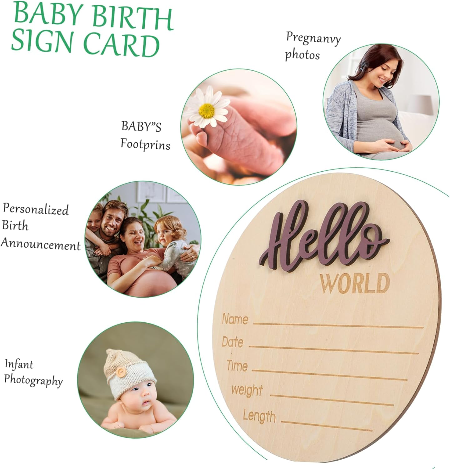 Wooden Birth Announcement Sign for Newborn round Baby Name Sign for Photography Prop Made of Natural Wood for Baby Shower and Keepsake image number 4
