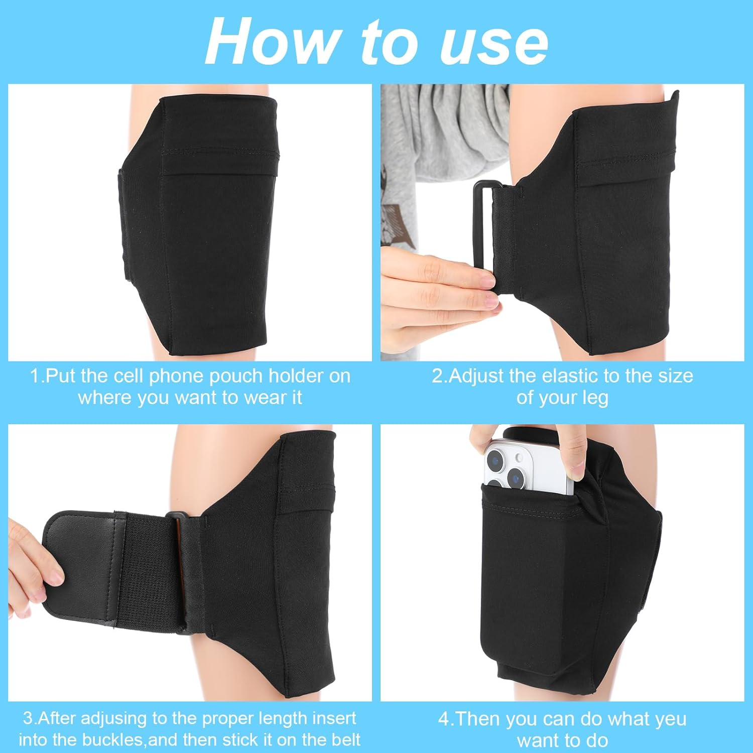 Cell Phone Leg Straps Ankle Wallet, Leg Band for Jogger Thigh Bag with Leg Strap, Non Slip Ankle Wallet Adjustable Arm Pouch for Men Women Running Workout(Black), Black image number 1