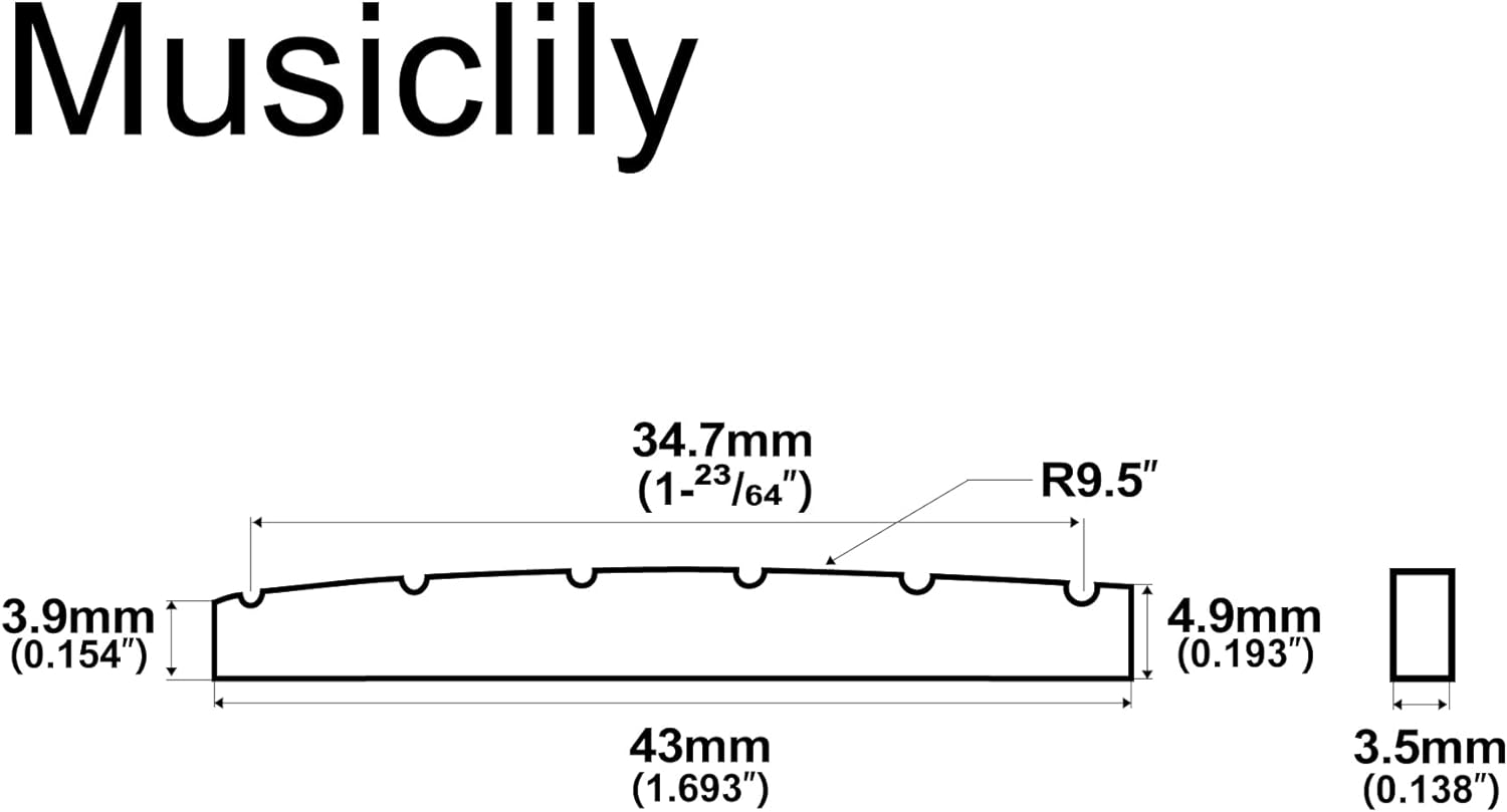 Musiclily Pro Urea Resin Plastic 43Mm Slotted Strat Tele Electric Guitar Nuts Flat Bottom for 6-String Stratocaster/Telecaster Guitar, Black(Set of 2) image number 6