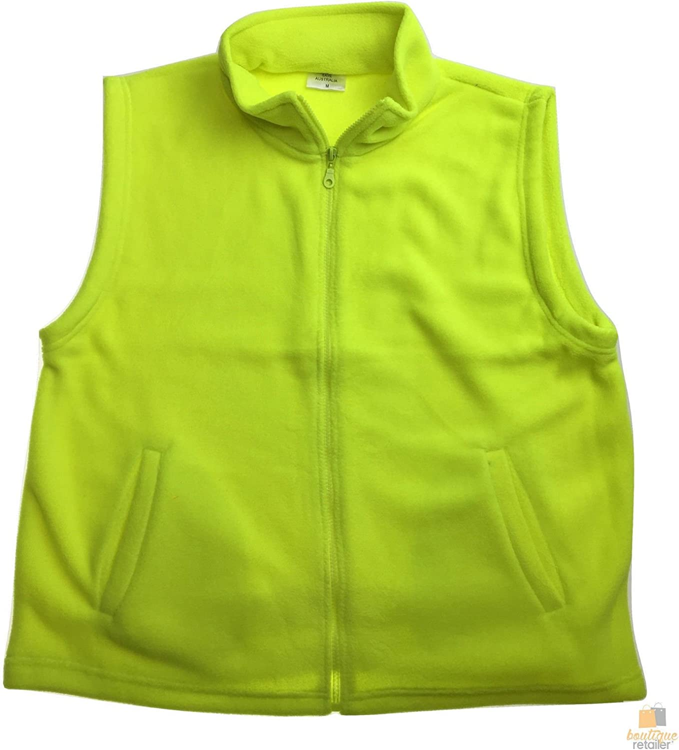Men'S HI VIS Polar Fleece Full Zip Plain Safety Vest, Fluro Yellow, Large