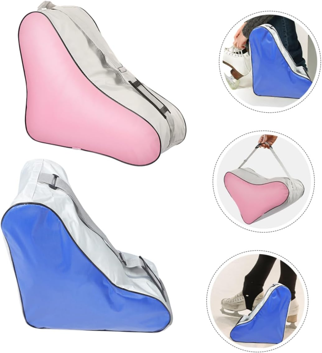 EXHUMKY 2Pcs Skating Bag and Ice Skates Pouch for Boys and Girls Portable Sportswear Tote Zipper Closure Suitable for Ice Skating Gear Storage and Roller Accessories Blue and Pink image number 1