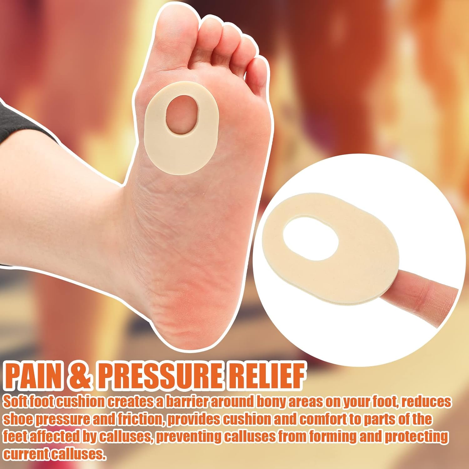 Nuanchu 72 Count Soft Foam Callus Cushions Oval Corn Cushion Self Stick Adhesive Foot Care Pads Waterproof Corn Protectors for Feet Women Men, Beige - Beige image number 3