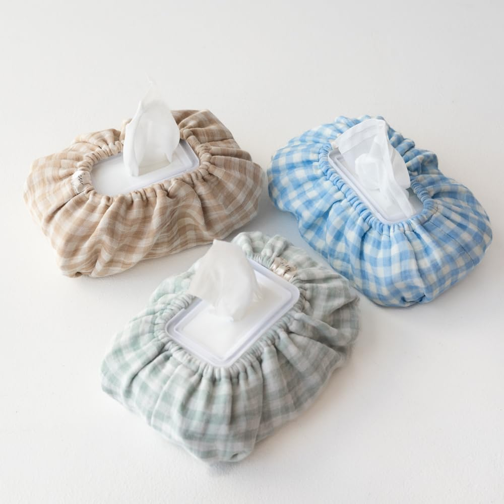 Baby Wipes Cover &ndash; Universal Size, One Size Fits All Wipes Packages | Muslin Cotton Tissue Cover for Nursery, Diaper Bag & Changing Table, Station | Gingham & Neutral Patterns (Beige Gingham)