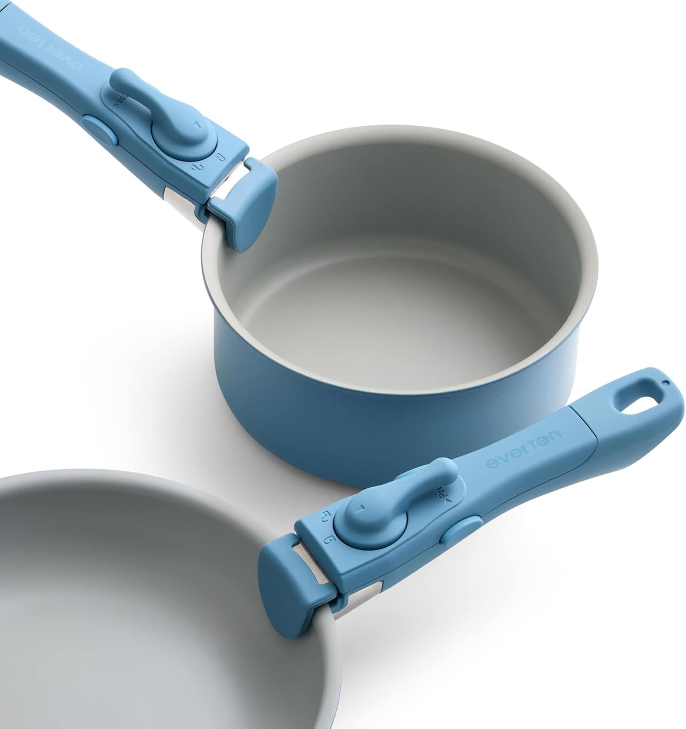 Everten Flex 16-Piece Nonstick Cookware Set &ndash; Detachable Handles, Space-Saving Design, PFOA/PFOS Free, with Pan Protectors &ndash; Denim image number 2