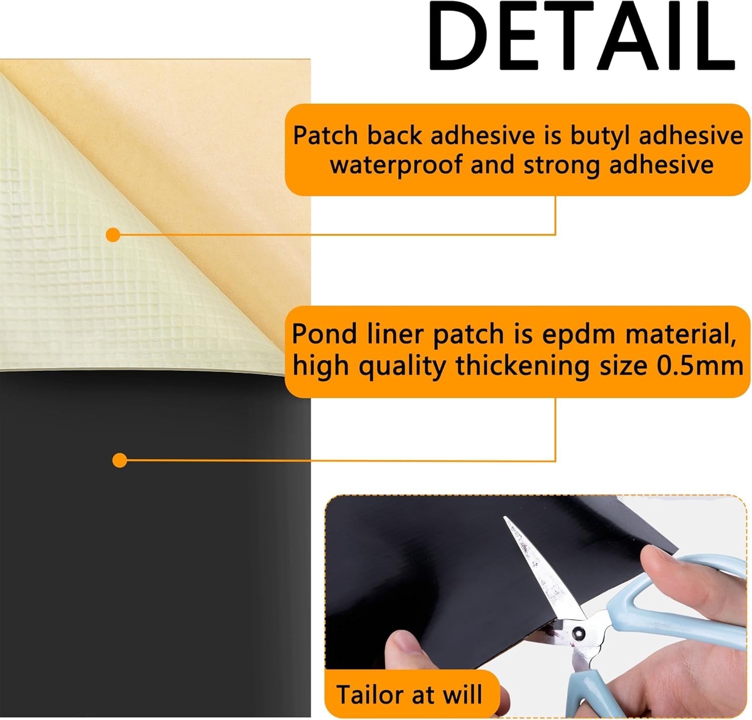 Adnee 2 Pcs Pond Liner Repair Patch-8" Self-Adhesive EPDM Liner Repair Patch Kit-Thickened Rubber Pond Liner Seam for EPDM Garden Pond Patch Cover Liner Repair image number 4