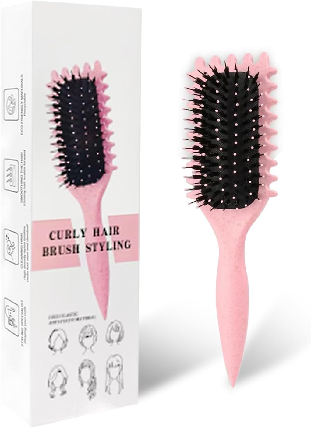 Curl Defining Brush, Curl Define Styling Brush, Hair Brush for Combing and Shaping Men'S and Women'S Curls to Reduce Pulling, Nylon Bristles, Curl Enhancing, Unisex (Pink, 24 Cm)