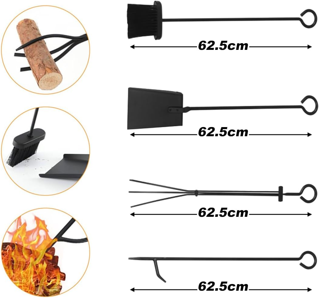 Firewood Rack with 4 Tools Set - Heavy Duty Steel Log Holder Includes Poker, Brush, Shovel & Tongs | Rust-Resistant Indoor/Outdoor Use (73Cm X 30Cm X 45Cm) image number 2
