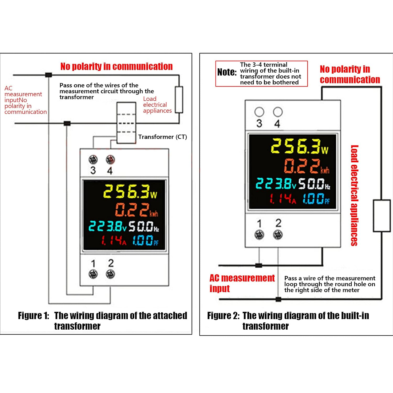 Single Phase Energy Meter Tester Rail Electricity Usage Monitor AC 40-300V 100A LCD Voltmeter Ammeter Voltage Amps Watt Kwh Frequency Power Factor Meter Multimeter image number 5