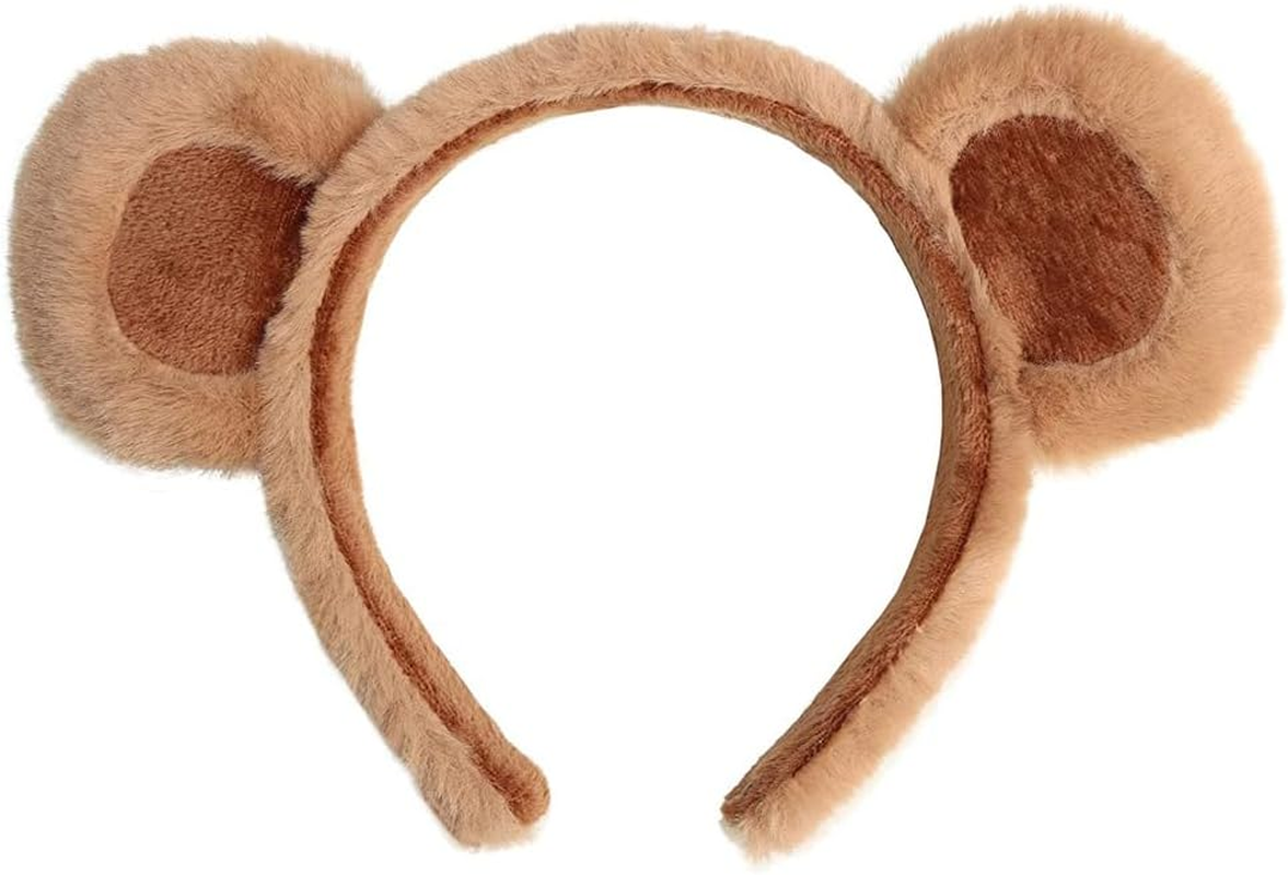 OHEETU Brown Bear Ears Headband Fluffy Animal Ear Hairband Soft Plush Headwear for Makeup Halloween Cosplay Costume Parties