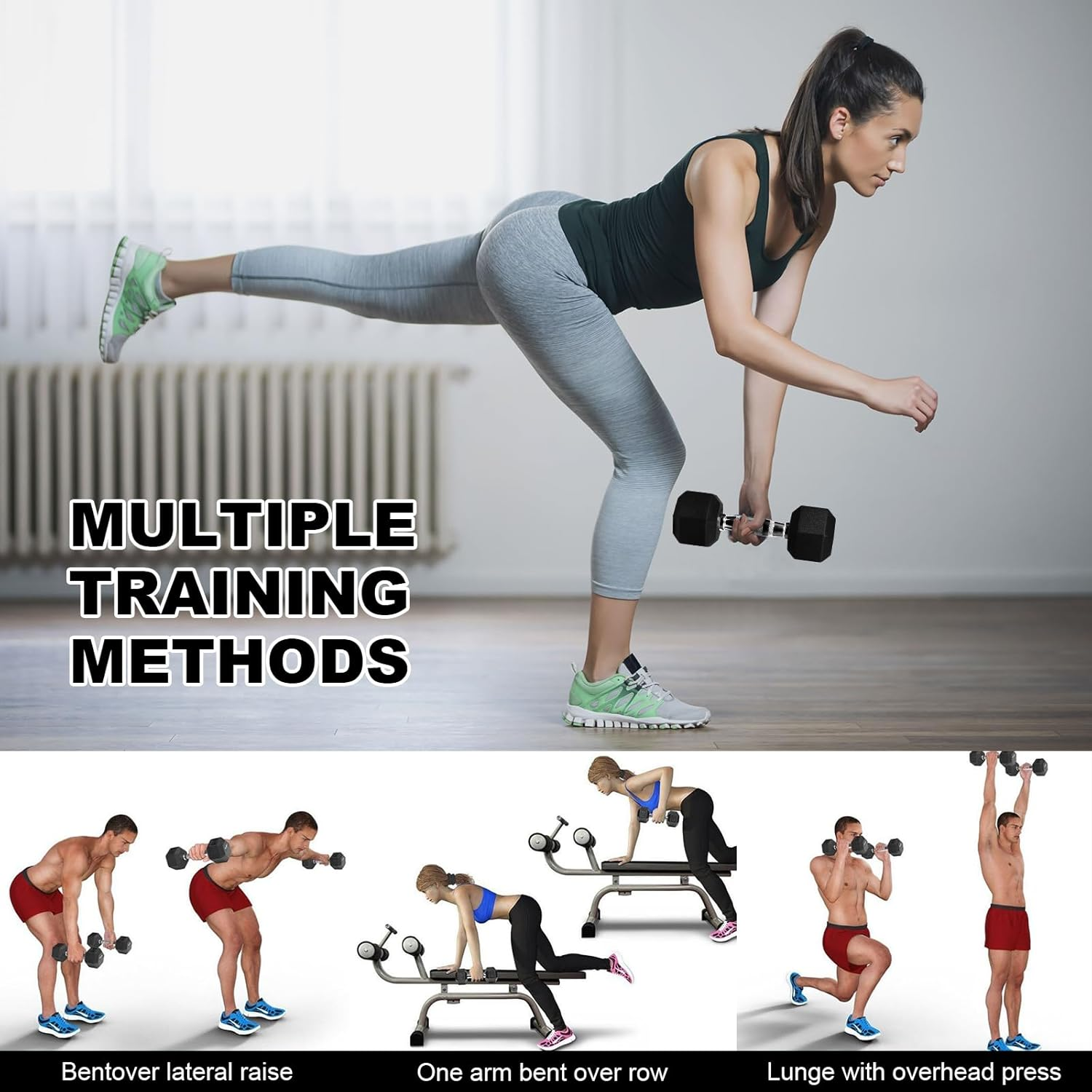 Hex Dumbbell Set, 1-20 KG Rubber Encased Exercise & Fitness Dumbbells, Cast Iron Hex Black Dumbbell Weights Dumbbells Set of 2, Hand Weight for Strength Training image number 4