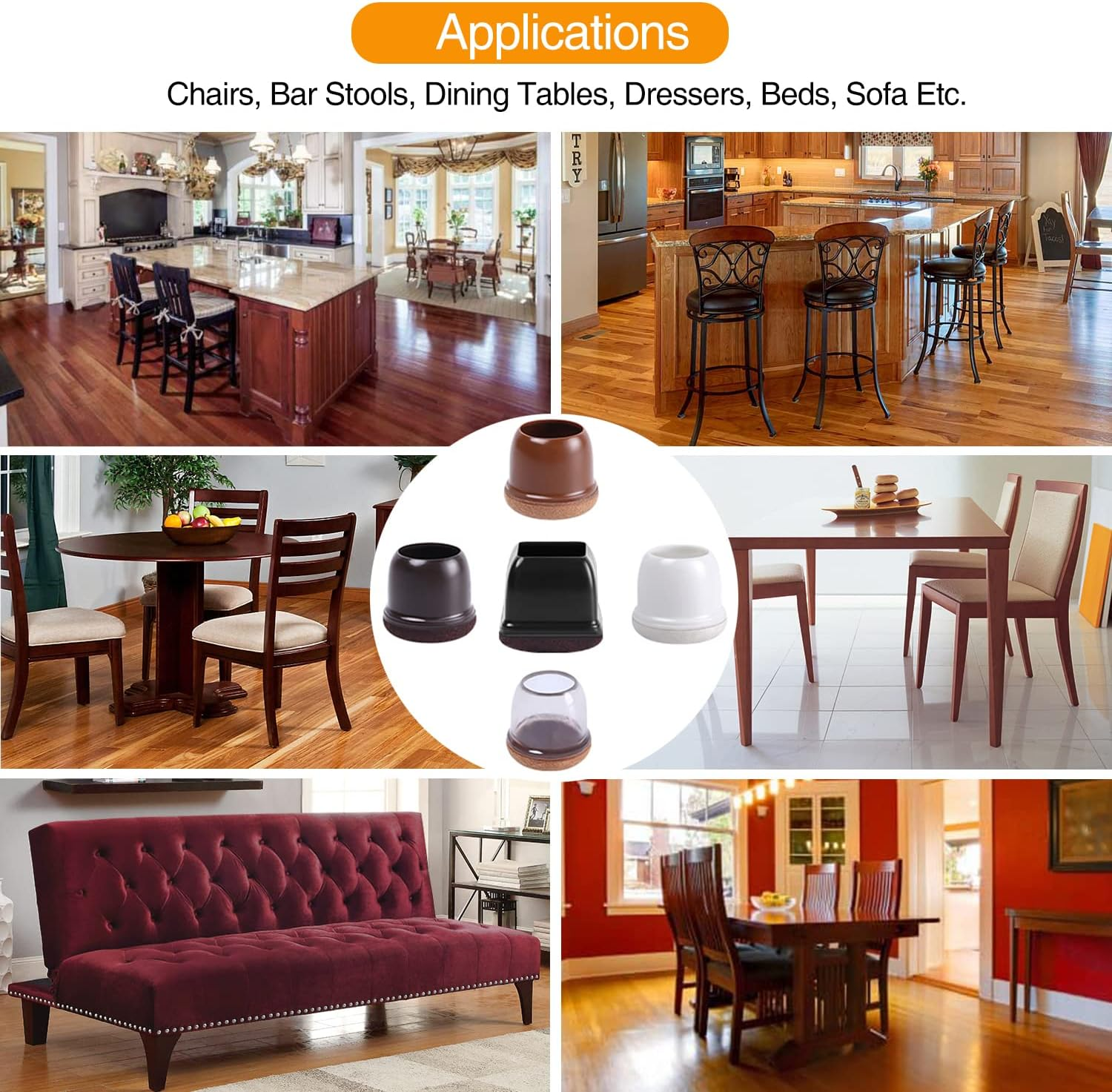 Black Silicone Chair Leg Floor Protectors Wi/Felt, Extra Small Chair Leg Caps, Silicon Furniture Leg Feet Cup, Protect Hardwood Floor from Scratches Anti-Noise 16 Pcs (Round, Black Fit 0.5-0.8") image number 3