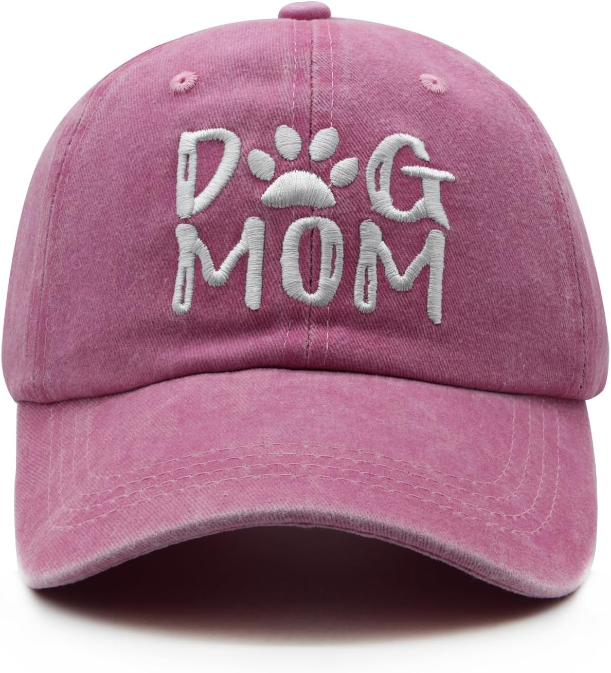 Women'S Embroidered Dog Mom Hat Adjustable Washed Denim Baseball Cap image number 5