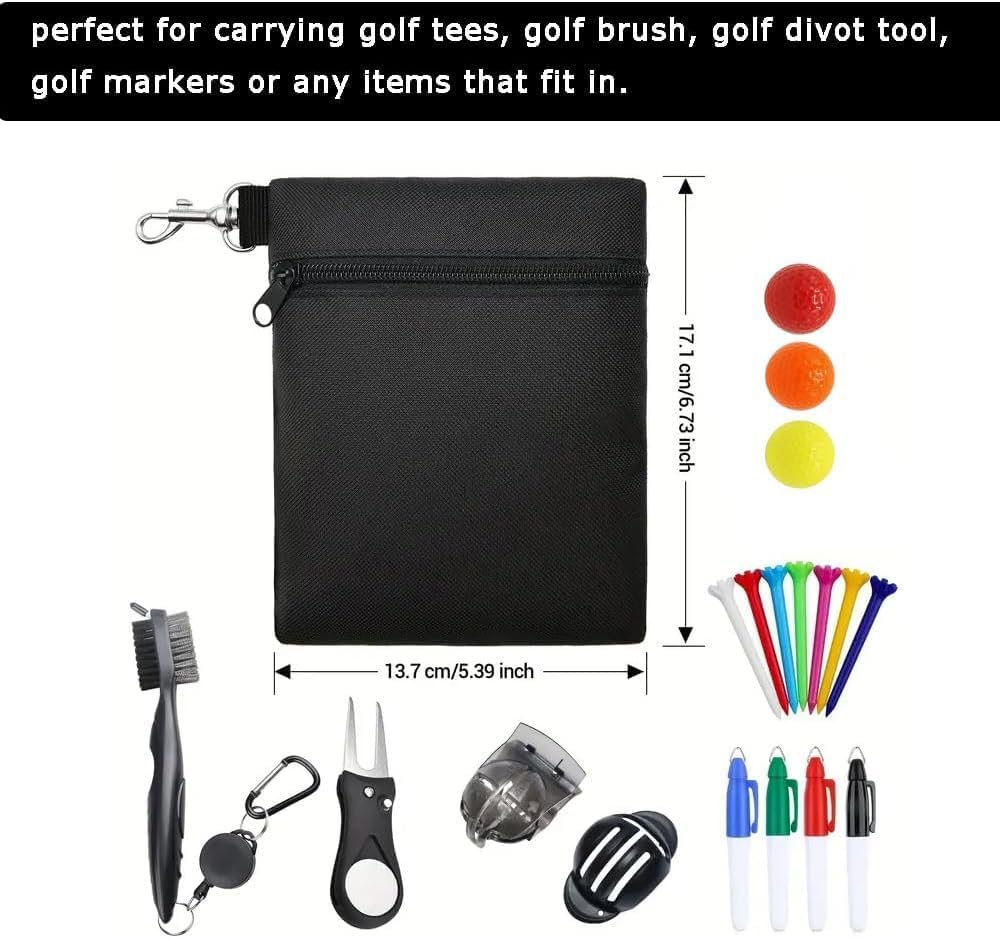 Zipper Golf Tee Ball Pouch Bag with Metal Lobster Claw Clip,2Pcs Zipper Golf Tee Bag Pouch with Metal Lobster Claw Clip,Golf Tee Pouch Golf Ball Bag Golf Ball Storage Bag with Lobster Claw Clip,Black