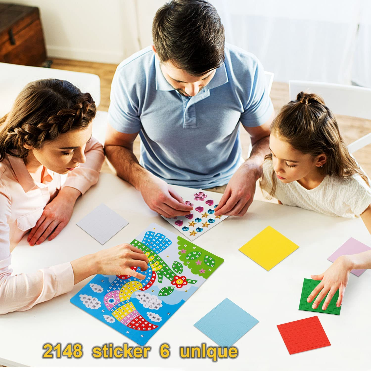 LZHZH Mosaic Sticker Art Sticky DIY Handmade Art Kits for Kids - Sunflower, Butterfly, Sailboat, Woodpecker, Hot Air Balloon, Airplane (6 Pack) (Handmade Art Kits for Kids) image number 5