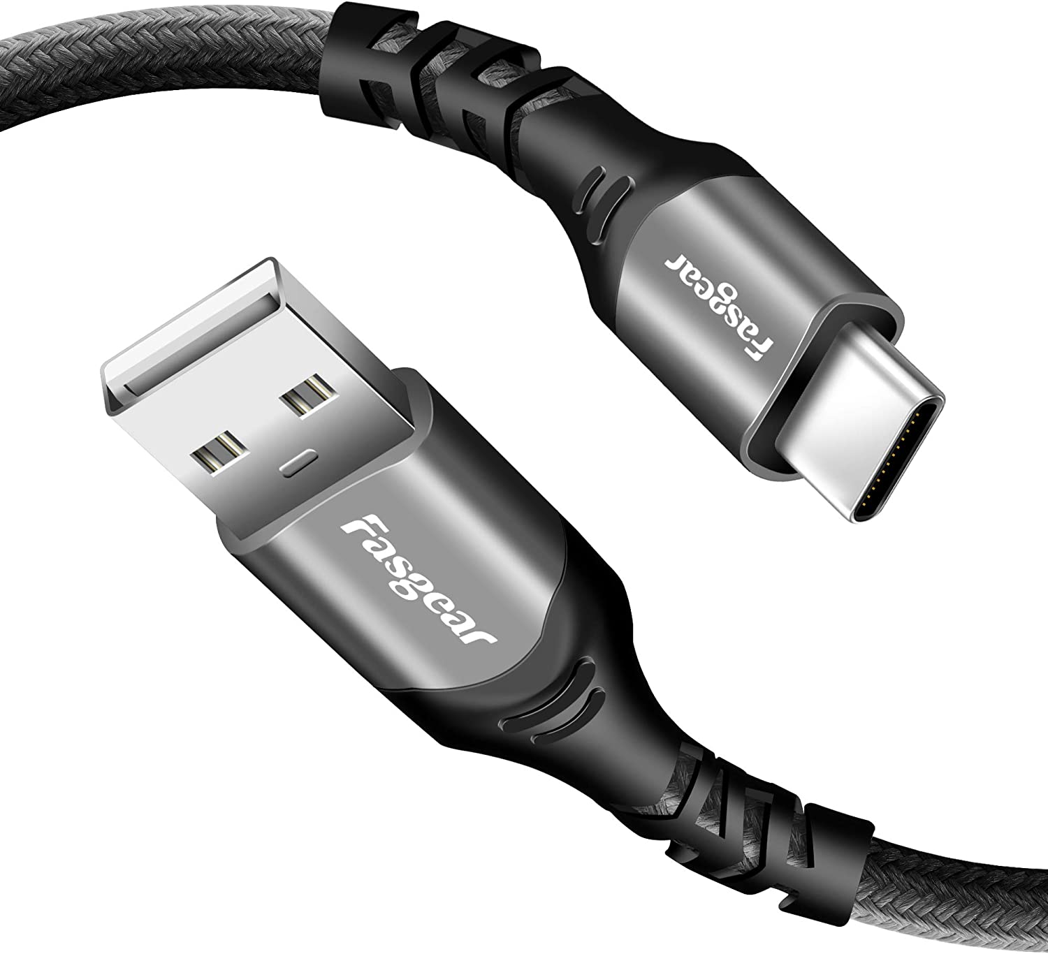 USB C Cable 1.8M, Fasgear 3A Fast Charging Nylon Braided USB 2.0 to Type C Cord High Speed Data Transfer Compatible with Galaxy S21 S20 Ultra S10 Note 9 S8, Moto G6 G7, Xperia L1 XA2, Huawei P20 Lite, Xiaomi MI 10 Pro (Black)