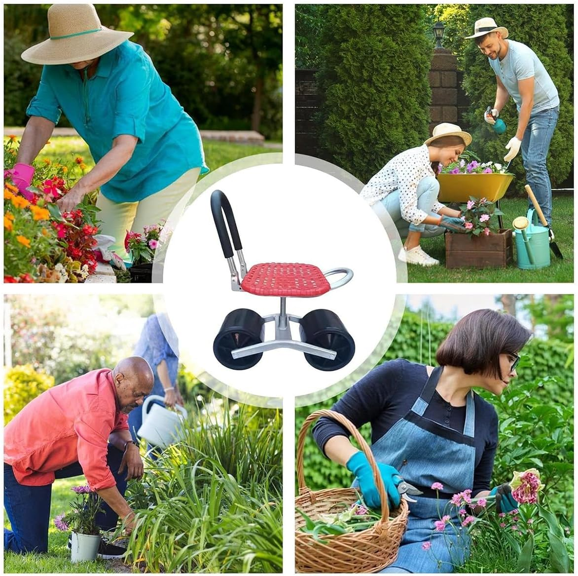 AIMALL Greenhouse Mobile Stool, Foldable Garden Chair with Soft Backrest & Wheels, Convenient for Picking Berries, Vegetables in Agricultural Fields & Gardens