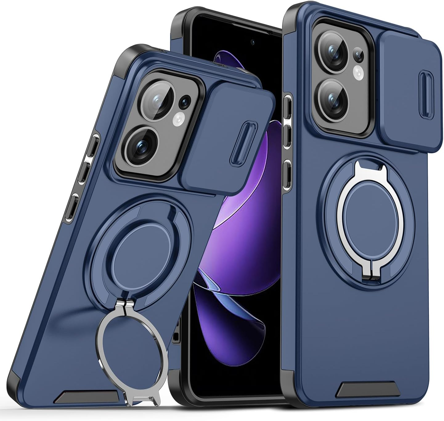 ILING Mobile Phone Case for Oppo Reno 13 FS (Oppo Reno 13F 5G/4G), Ultra Thin Military Shockproof Matte Hard PC Case, Soft Silicone TPU Protective Case with Magnetic Ring Stand and Camera Protection