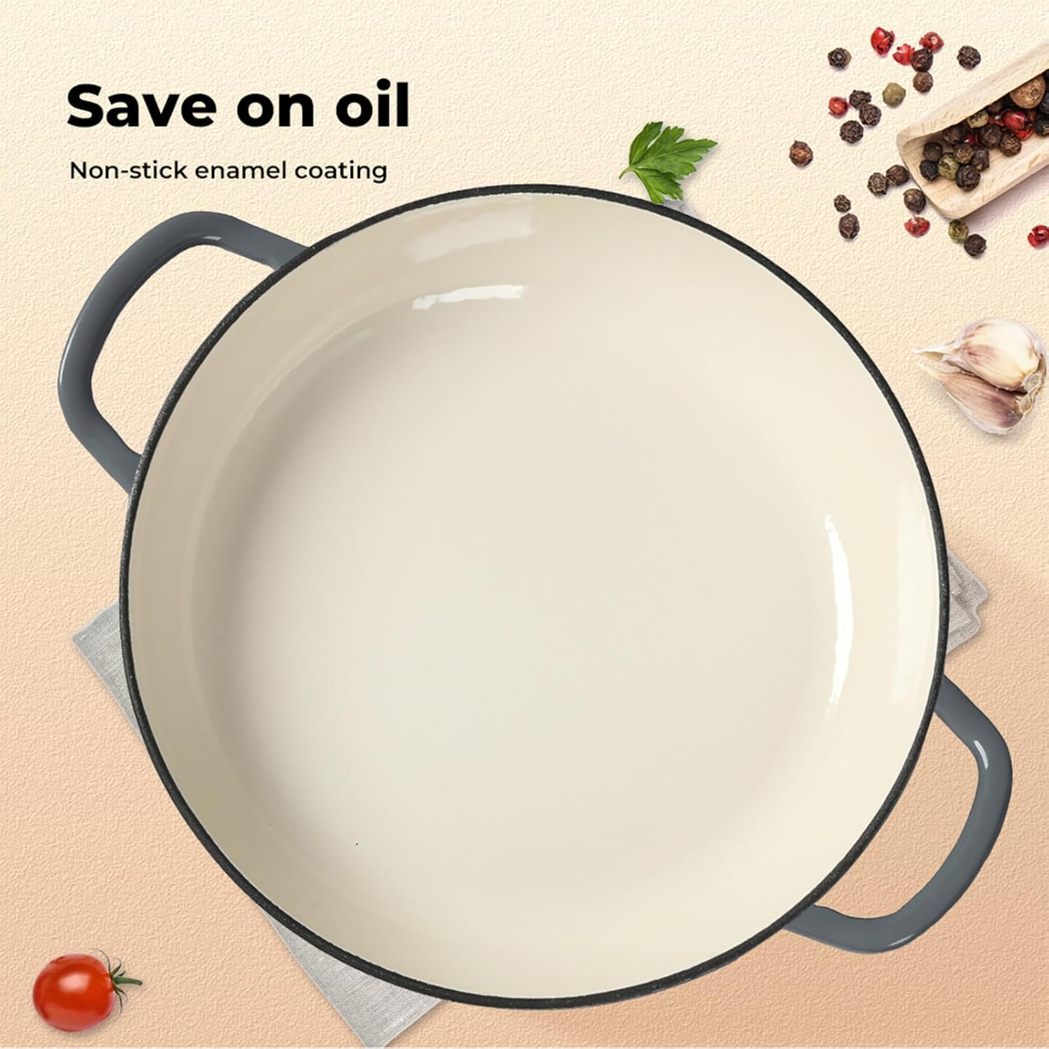 TOQUE Enameled Cast Iron Dutch Oven 3.5L Pot with Lid Kitchen Cookware Black, 3.7 Quart Camping Cooking Non-Stick Slow Cooker Shallow Pan, round Dutch Oven Pots for Bread Baking,Braise,Stew,Roast image number 6