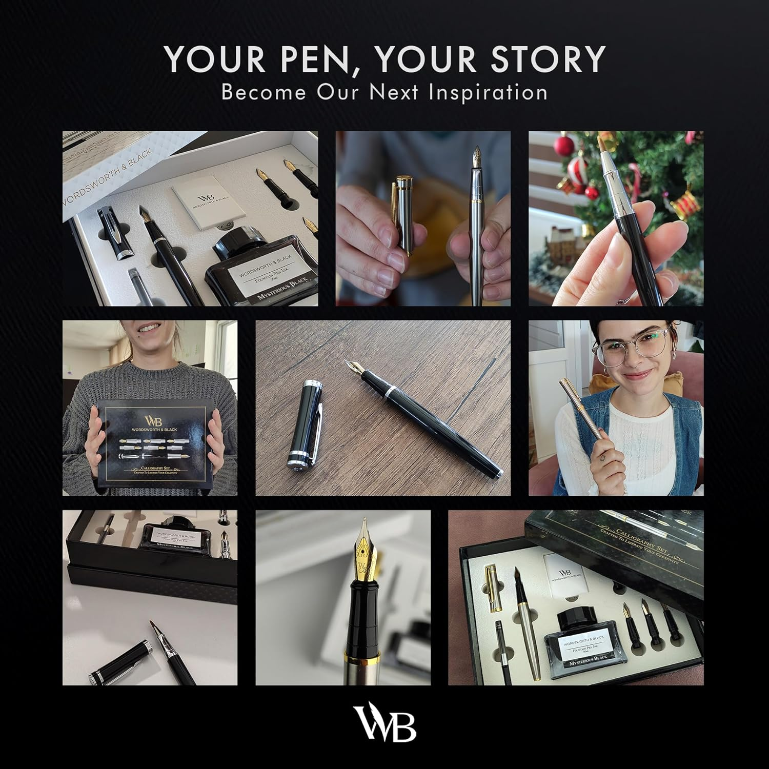 Wordsworth & Black Fountain Pen Gift Set, Includes Ink Bottle, 6 Ink Cartridges, Ink Refill Converter, 4 Replacement Nibs, Premium Package, Journaling, Calligraphy, Smooth Writing Pens [Black Chrome] - Blue Chrome image number 2