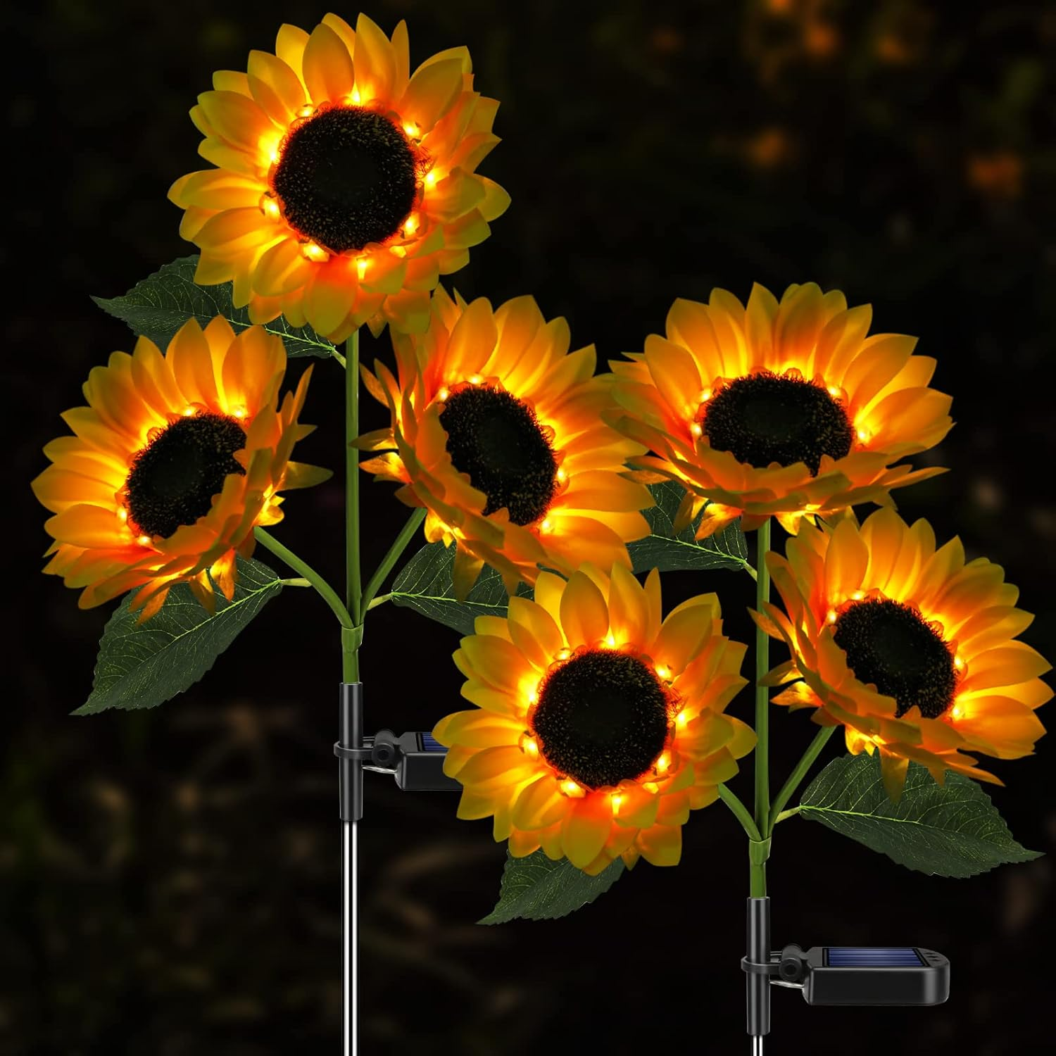 Solar Sunflower Lights, 800Ma Solar Garden Light with Real Looking Flowers Outdoor Waterproof Solar Stake Lights for Back Yard, Flower Bed, Pathway, Patio, Porch, Spring Decoration (2 Pack) image number 6
