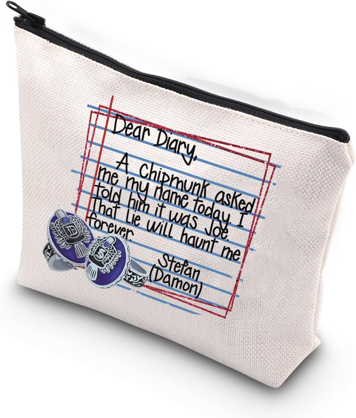 TSOTMO Vampire Damon Gift Salvatore Brothers Vampire Fans Gift Vampire Fandom Zipper Cosmetic Bag, Beige, Dear Diary