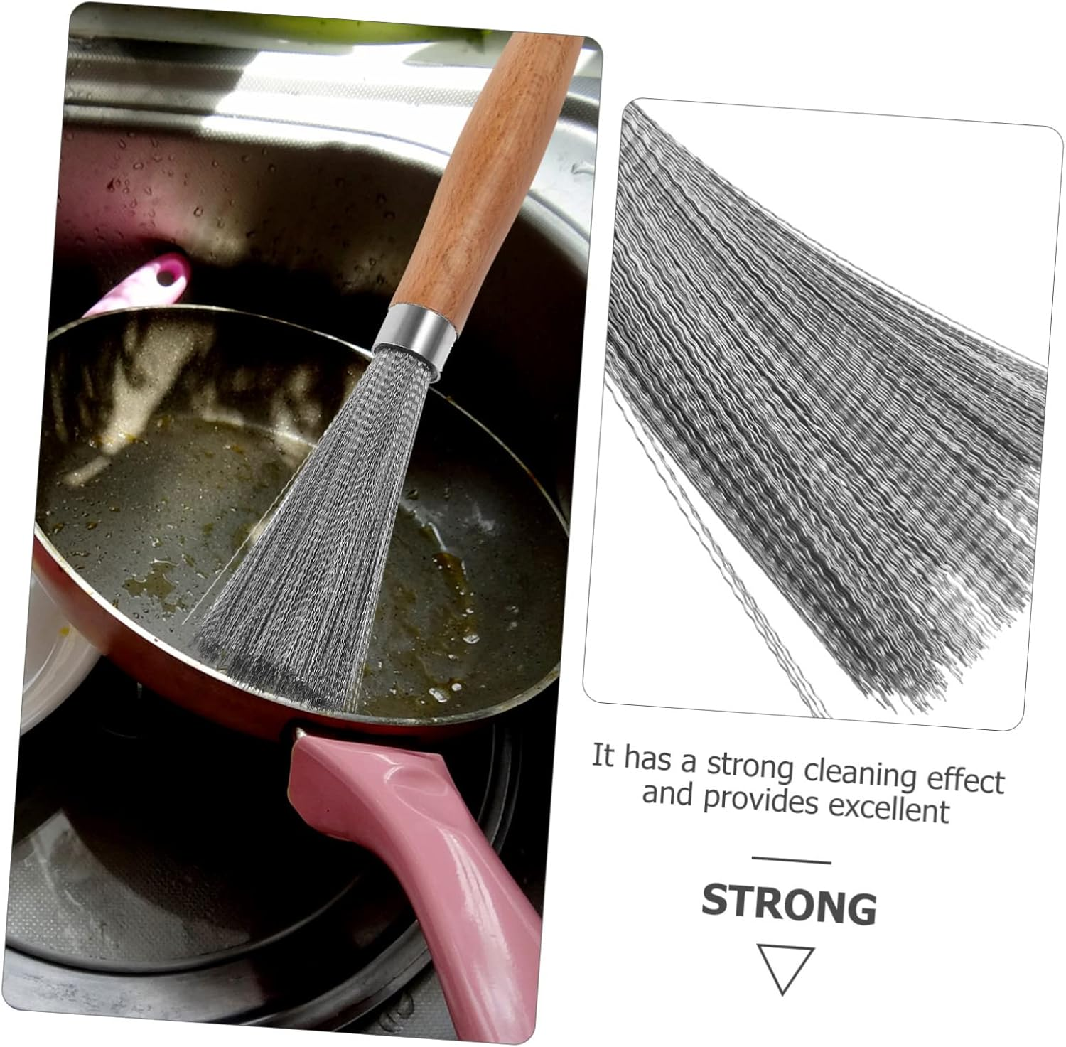 Ifundom Stainless Steel Scrubber Wood Handle Cookware Brush for Outdoor Grill and Kitchen Pan Cleaning Multi-Use Small Dish Scraper Tool Sturdy Metal Kitchen Scrubber