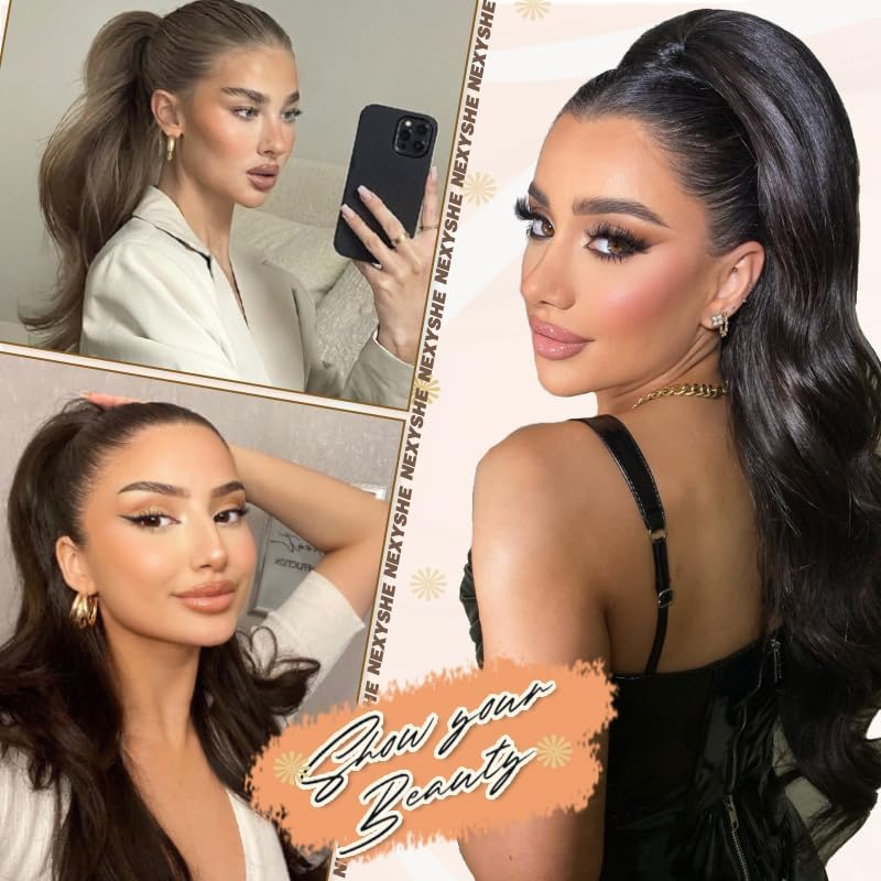 Ponytail Extensions Natural Black Drawstring Ponytails Hair Extensions 20Inch Wavy High Layered Pony Tail Hair Pieces for Women Soft Hair Ponytail Extension image number 4