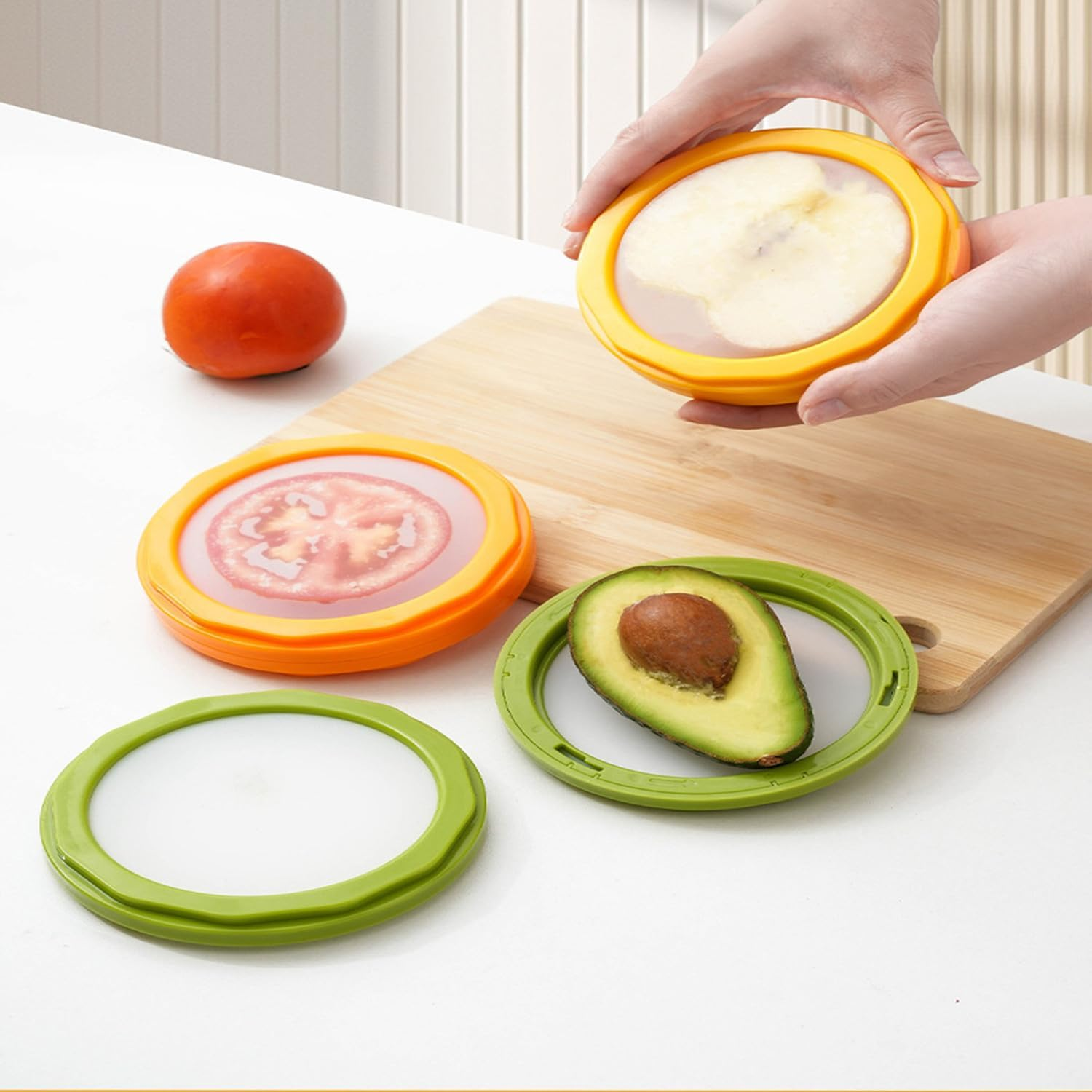 4 Piece Set Silicone Food Storage Containers, Avocado Saver and Onion Storage,Multifunctional and Perfect for Lemons Garlic Tomato Cheese, Potatoes Storage Containers Reusable image number 1