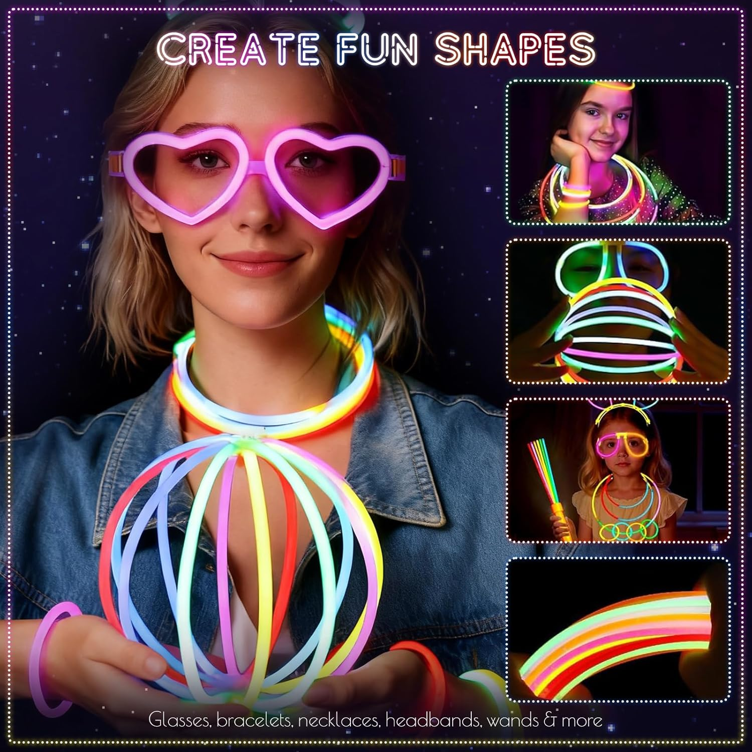 Wukon Glow Sticks Set 606 PCS - 8" Ultra Bright Bulk Glow in the Dark Party Supplies with Connectors for Bracelets, Necklaces, Glasses & Headbands, Glow Stick Party Favors for Kids & Adults Festivals image number 2