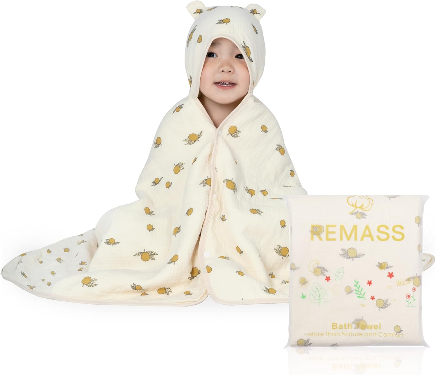 Hooded Towel Muslin Hooded Towel Made from Organic Cotton 6-Layer Cotton Bath Towel, Soft Bath Towels for Toddler Baby, Toddler Towels with Hood,1-5 Years Old Kids image number 6