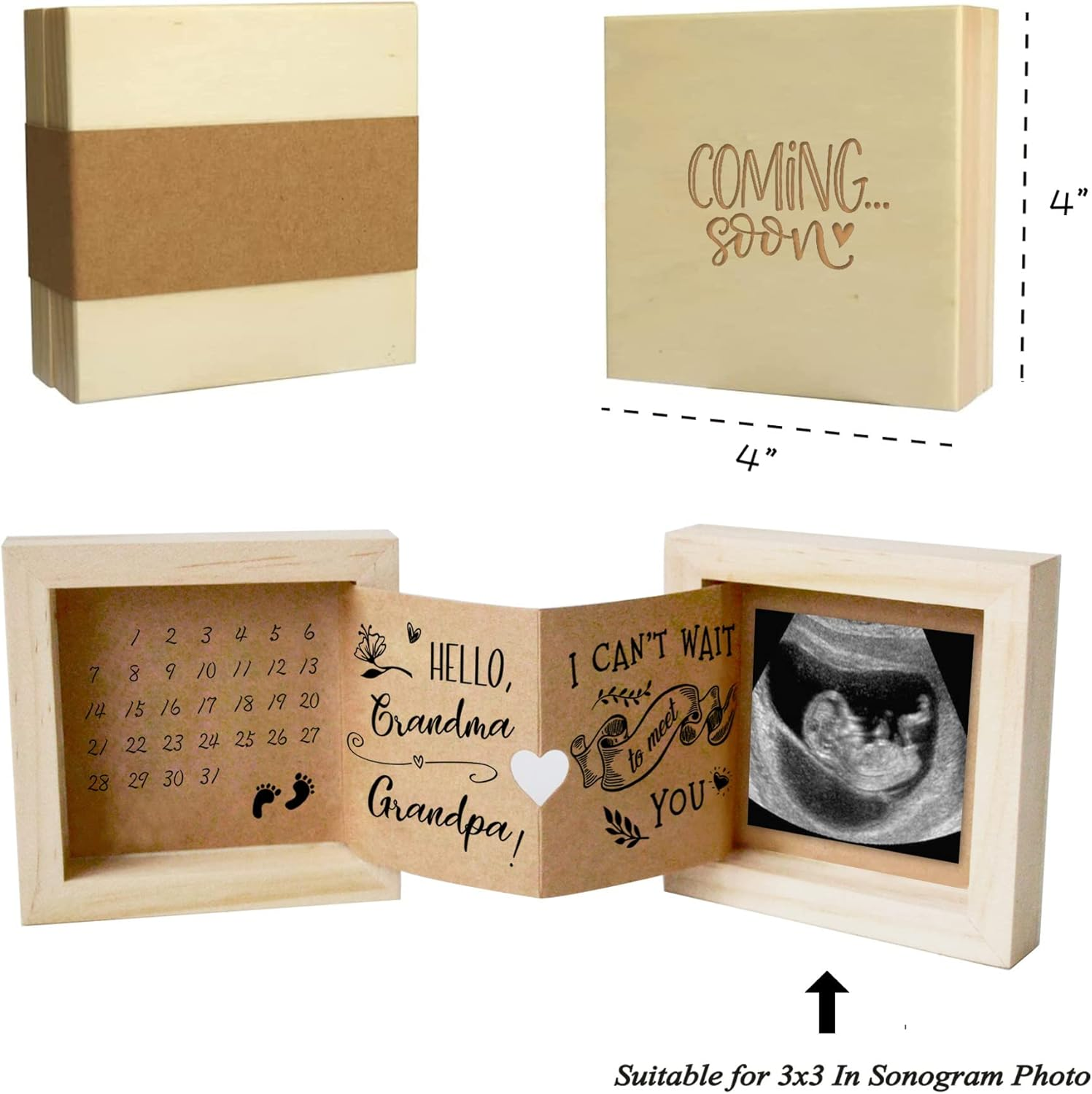 Yudarte First Time Grandparents Keepsake Gifts - Pregnancy Announcement for Grandma and Grandpa - Grandparents Baby Announcement Sonogram Ultrasound Picture Box image number 4