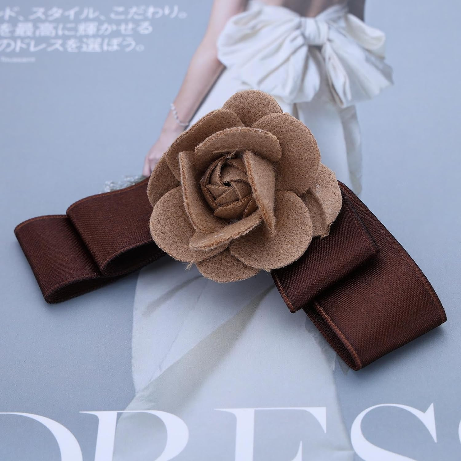 Inateannal Satin Hair Bow Clip for Women Brown Bow Hair Clip Silk Bow Knot Hair Clip Ribbion Camellia Bow Hair Clip Barrette Camellia Flower Hair Accessories for Women image number 3