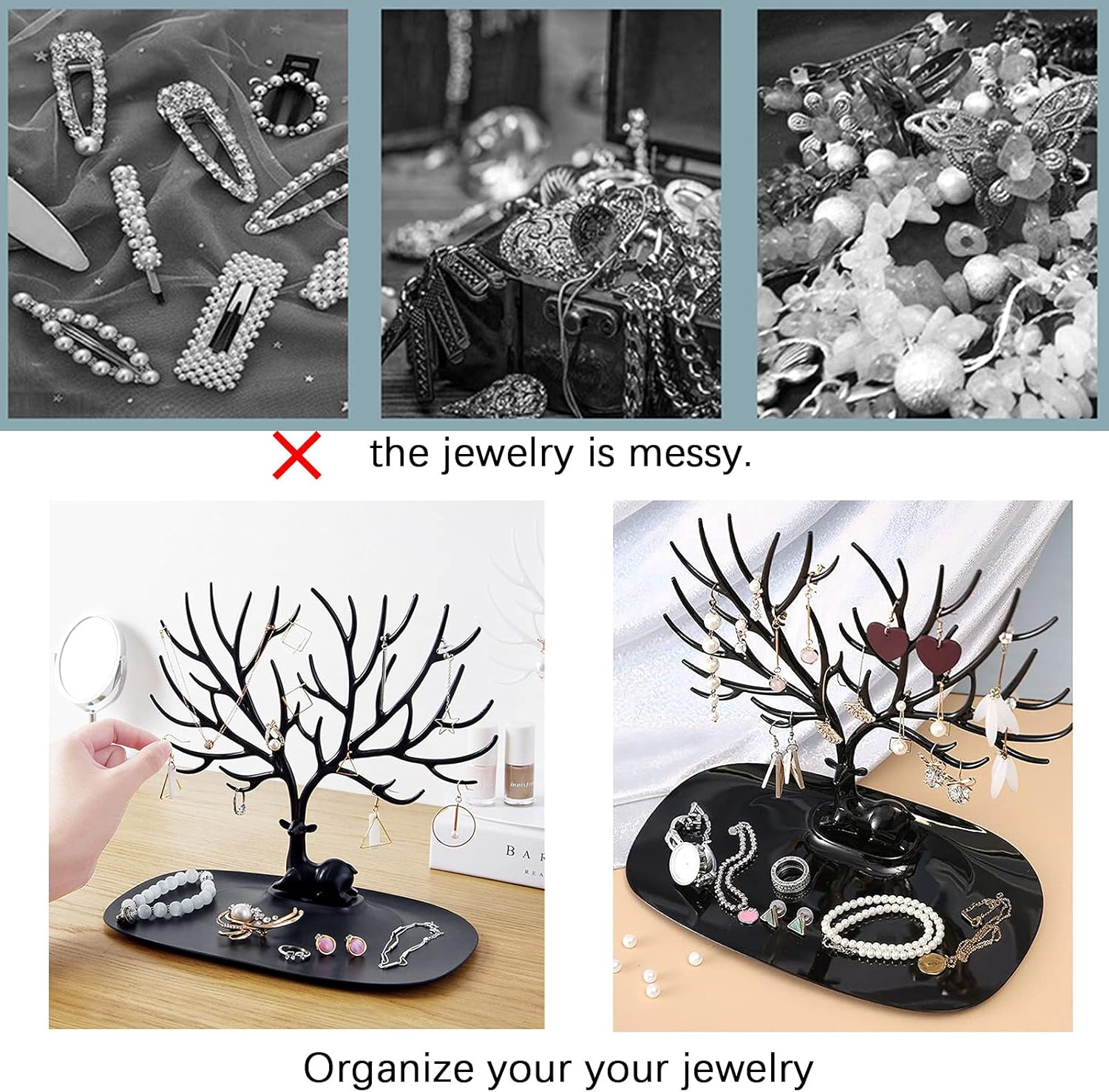 YCYUYK Jewelry Display Stand Hanging Organizer Table Top Necklace Holder Bracelet Ring Holder Trinket Tray Tree Stand Pink - Color-1 image number 7