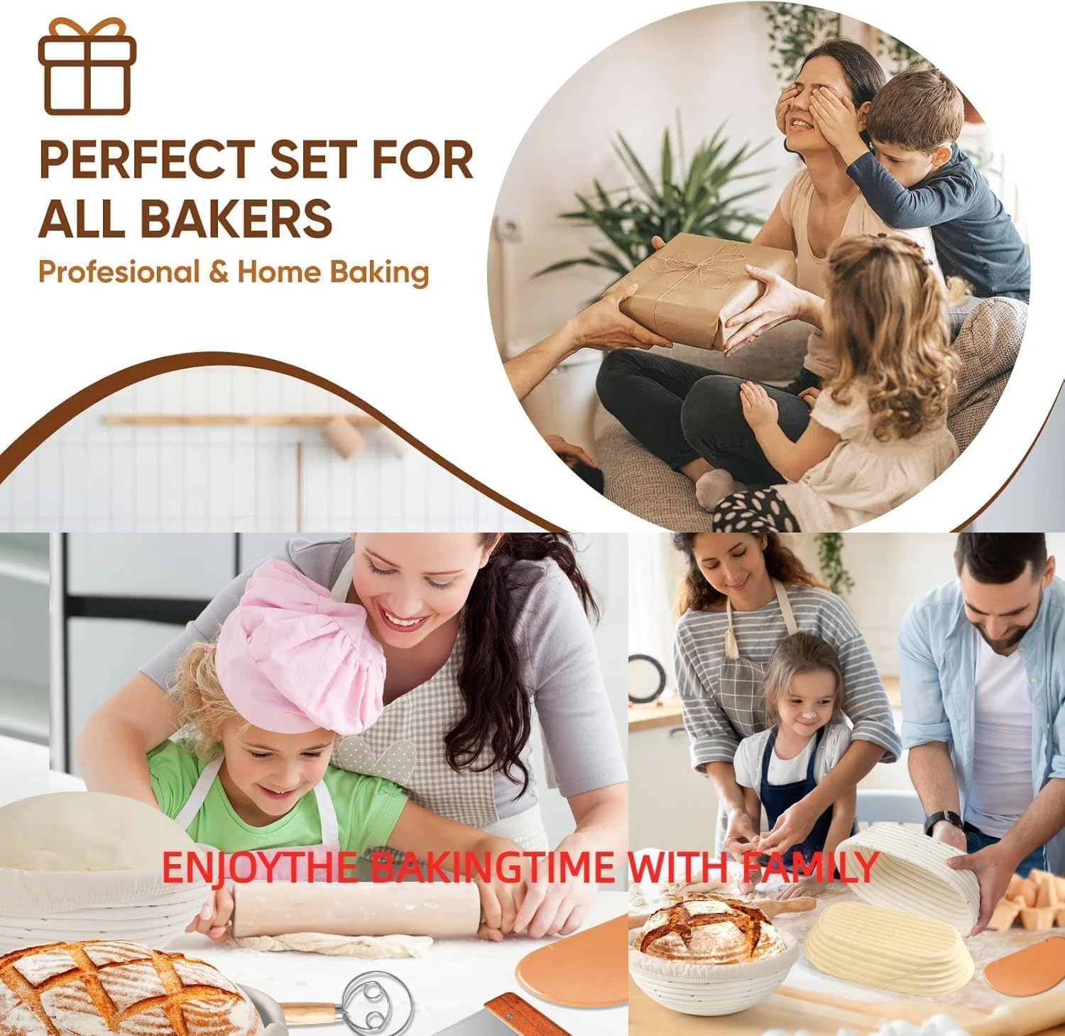 Banneton Basket Set, Complete Sourdough Baking Kit with 9'' round and 10'' Oval Proofing Bowls Bread Baskets, Sling, and Other Bread Making Supplies Tools - Sourdough Starter Kit image number 3