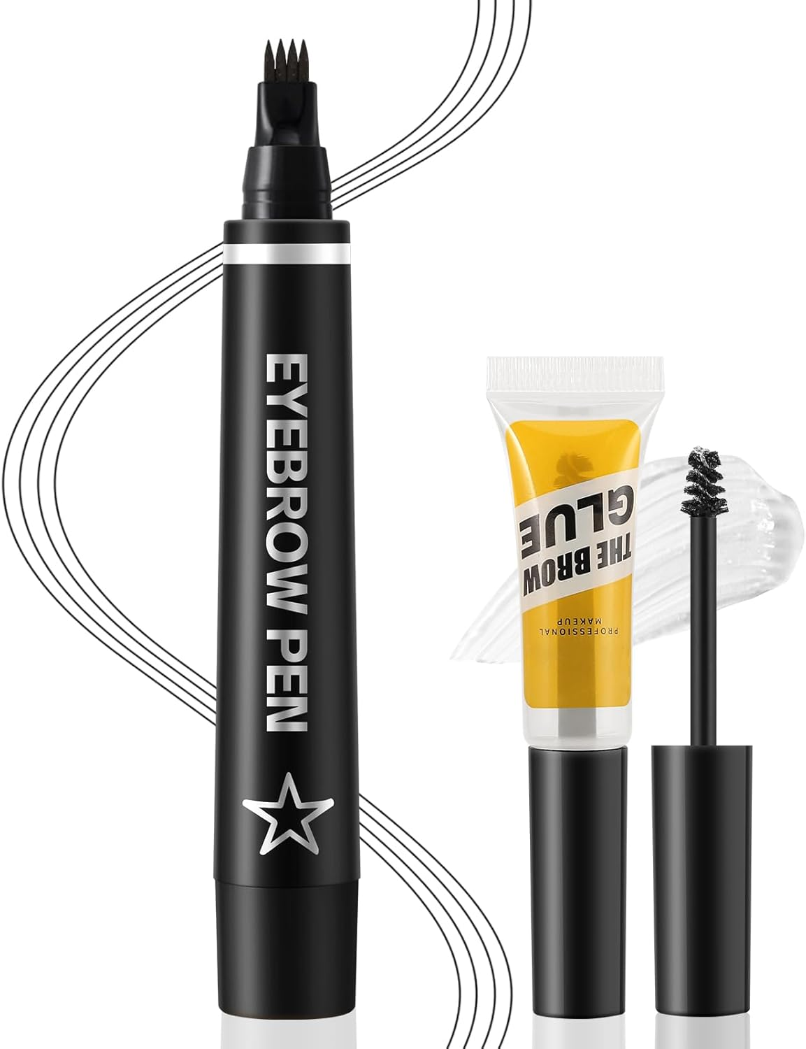 Apooliy Microblading Eyebrow Pen,Waterproof Eyebrow Pencil with Micro 4-Fork Tip,Long Lasting Eye Brow Pen & Clear Brow Gel Set,Eye Makeup Pencil for Women,Dark Brown