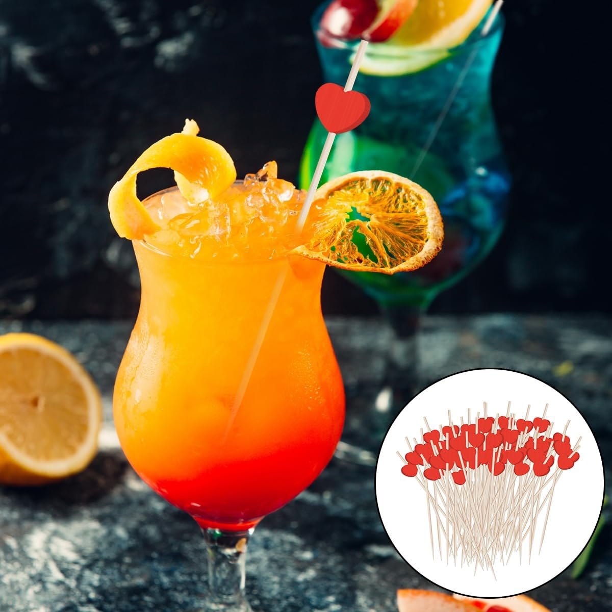 Fruit Sticks, 100 PCS Red Heart Cocktail Picks for Party Birthday Wedding Supplies (12Cm) image number 2